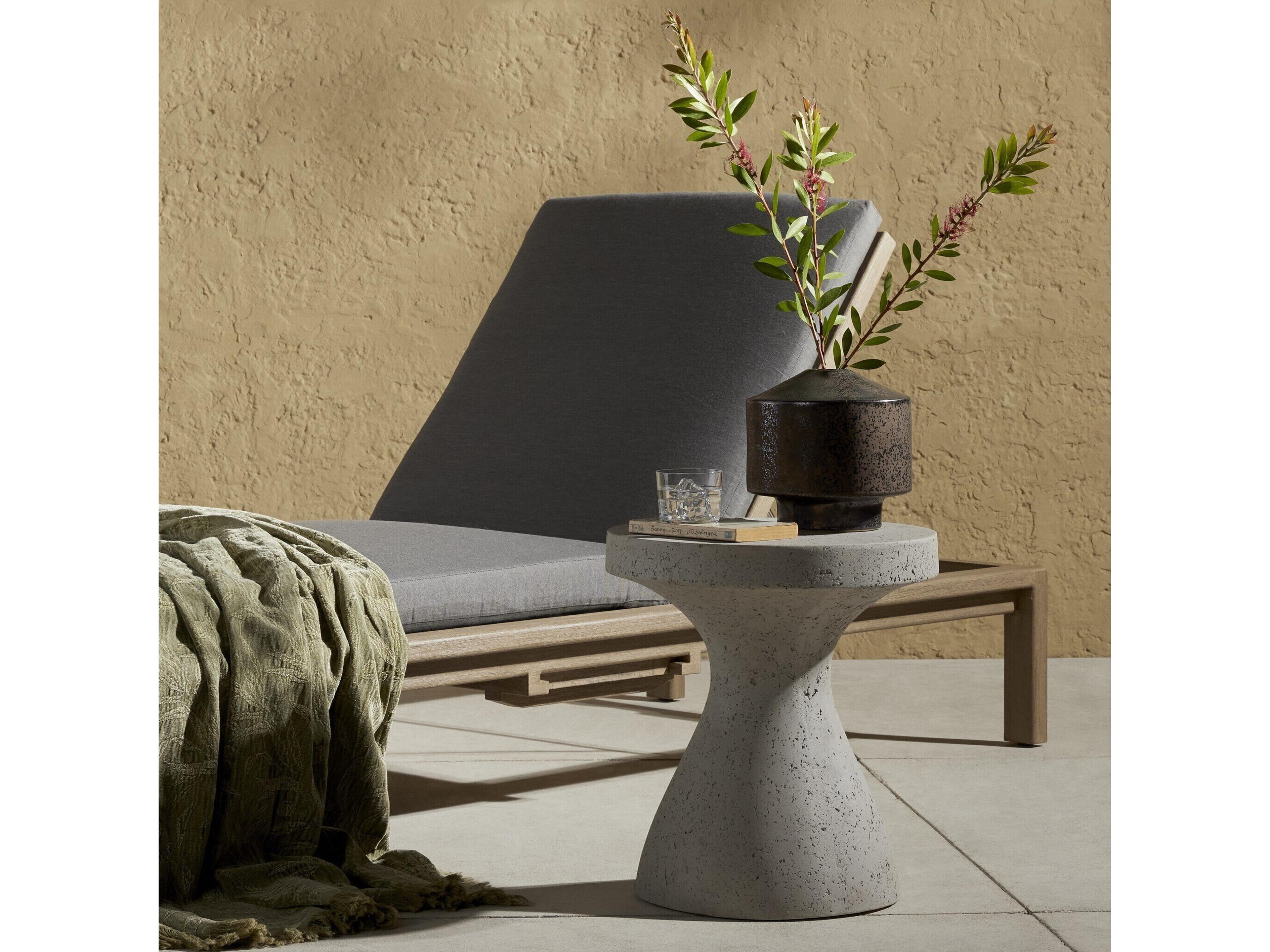 Globetrotter Outdoor Textured Grey Concrete Round End Table