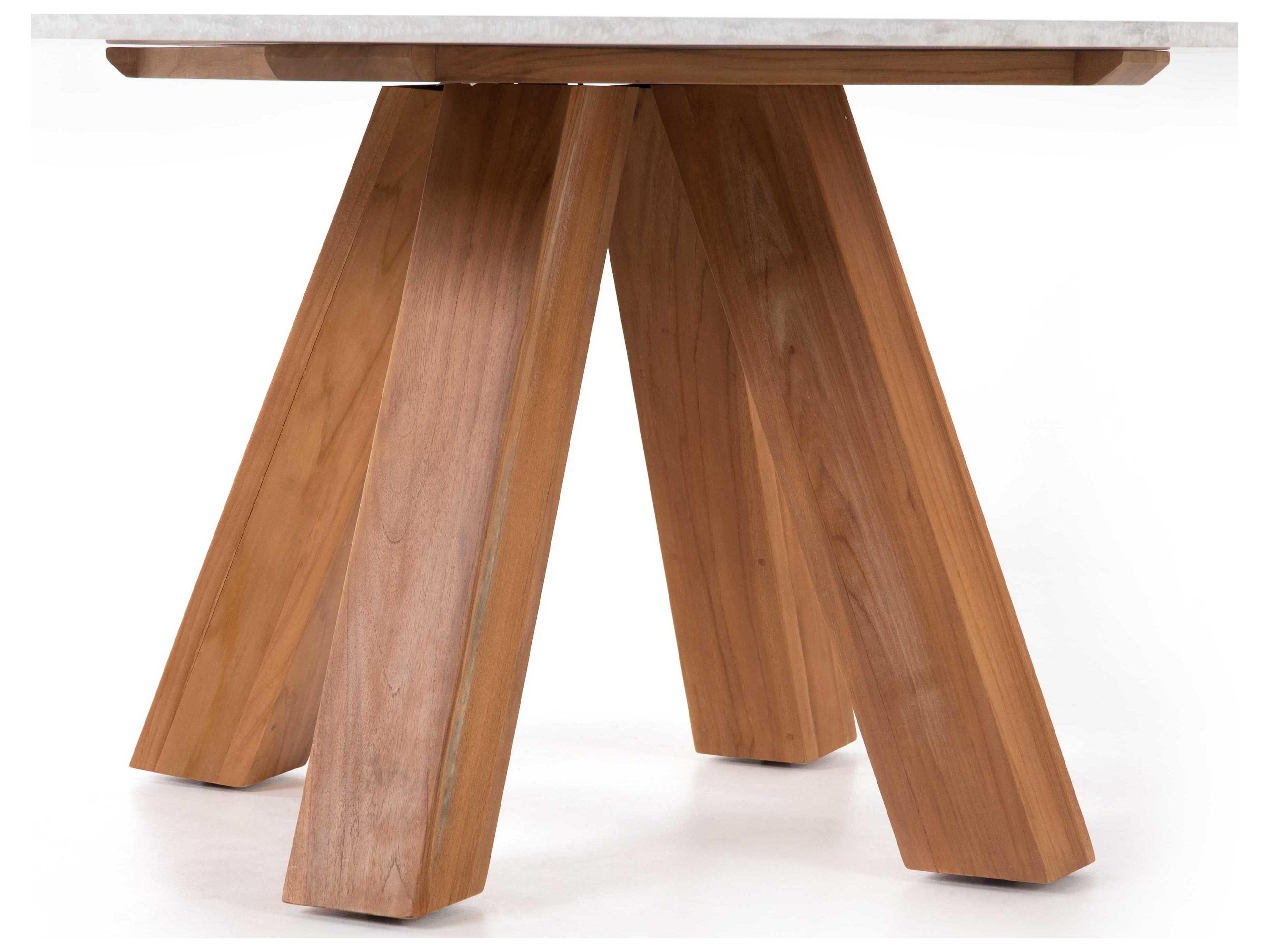 Luxecor Globetrotter Outdoor Natural Teak / Rough White Marble Round Dining Table