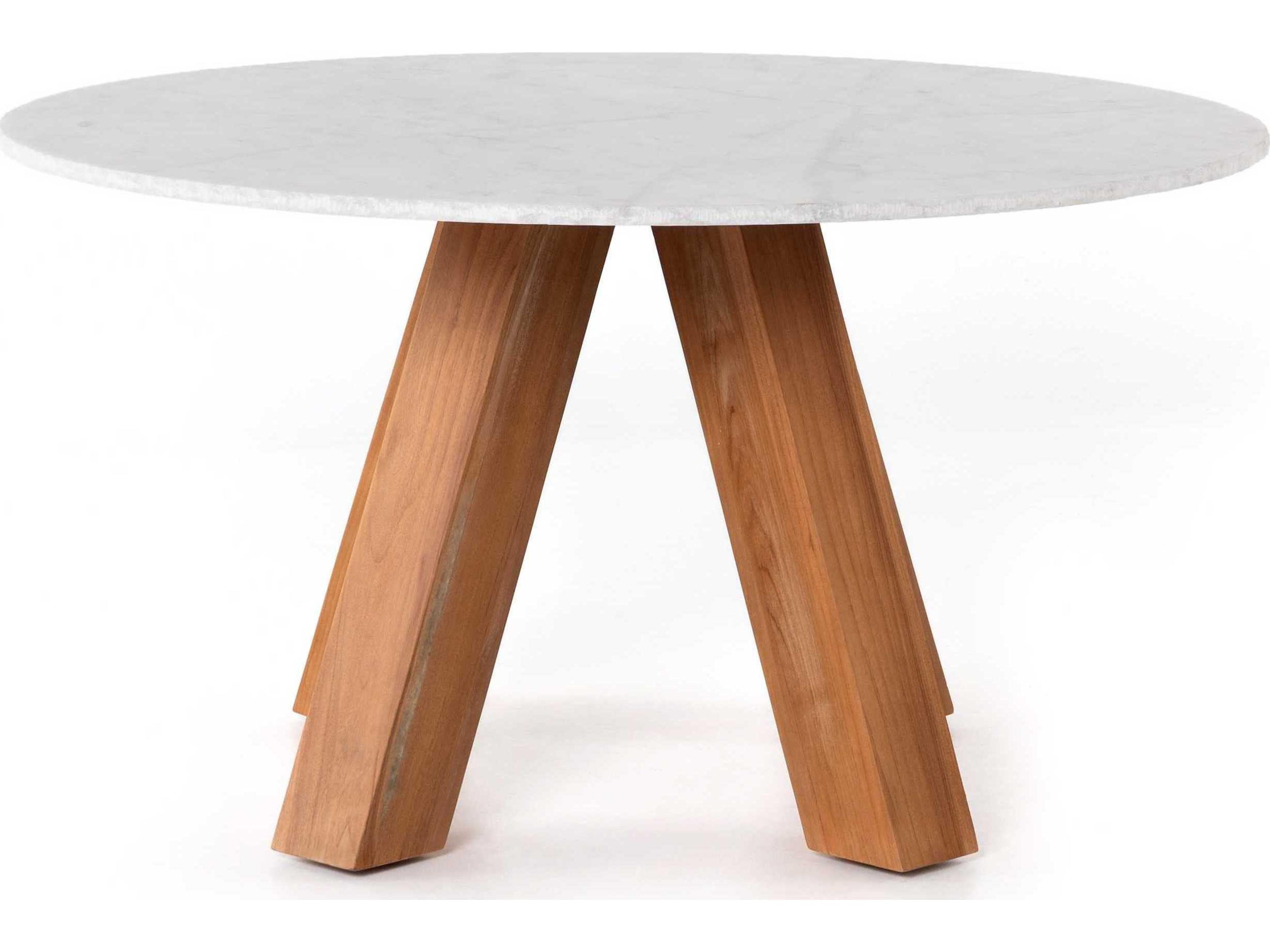 Luxecor Globetrotter Outdoor Natural Teak / Rough White Marble Round Dining Table