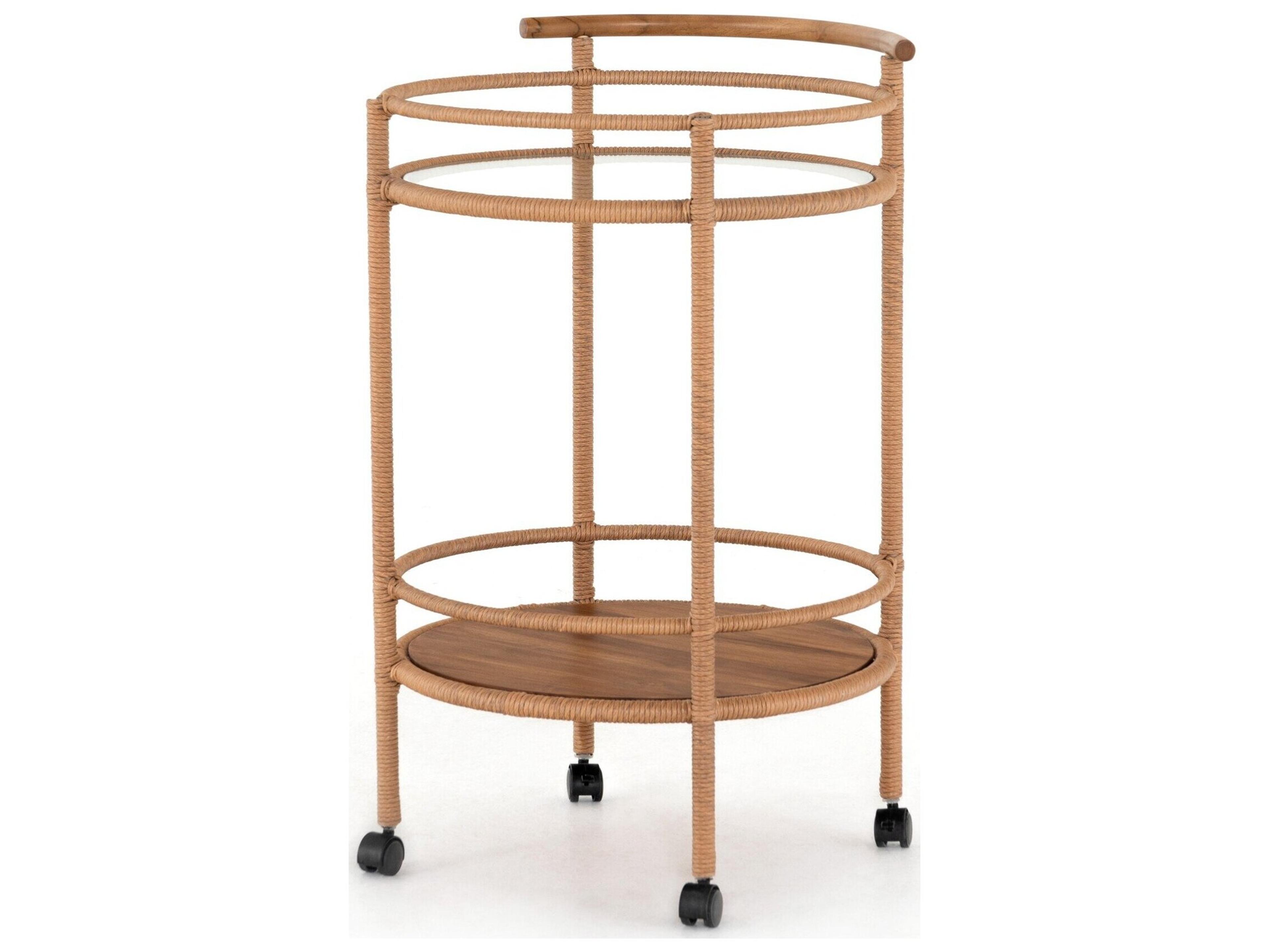 Globetrotter Outdoor Vintage Natural Teak / Tempered Glass Bar Cart