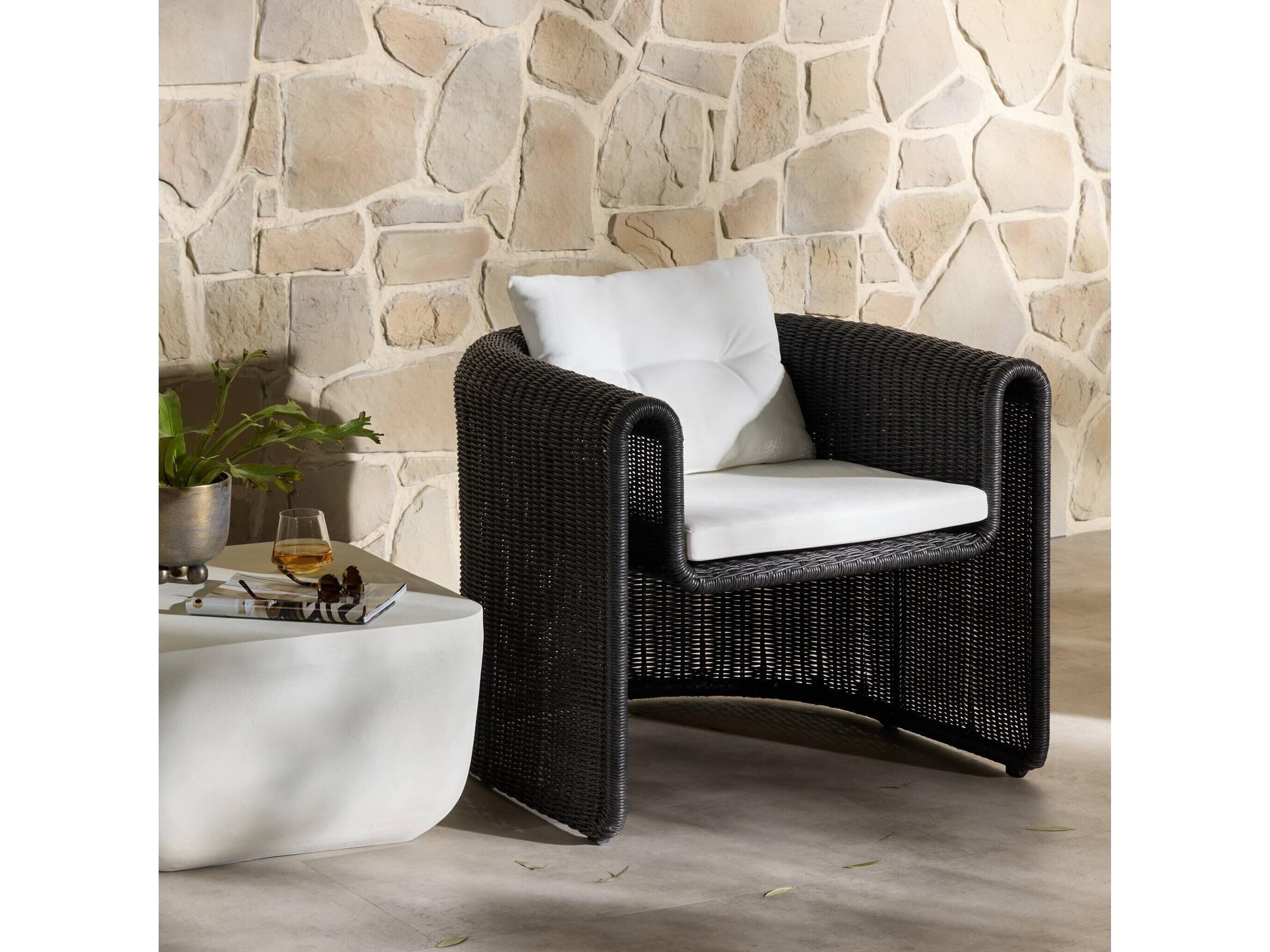 Luxecor Globetrotter Outdoor Vintage Coal Lounge Chair with Stinson White Cushion