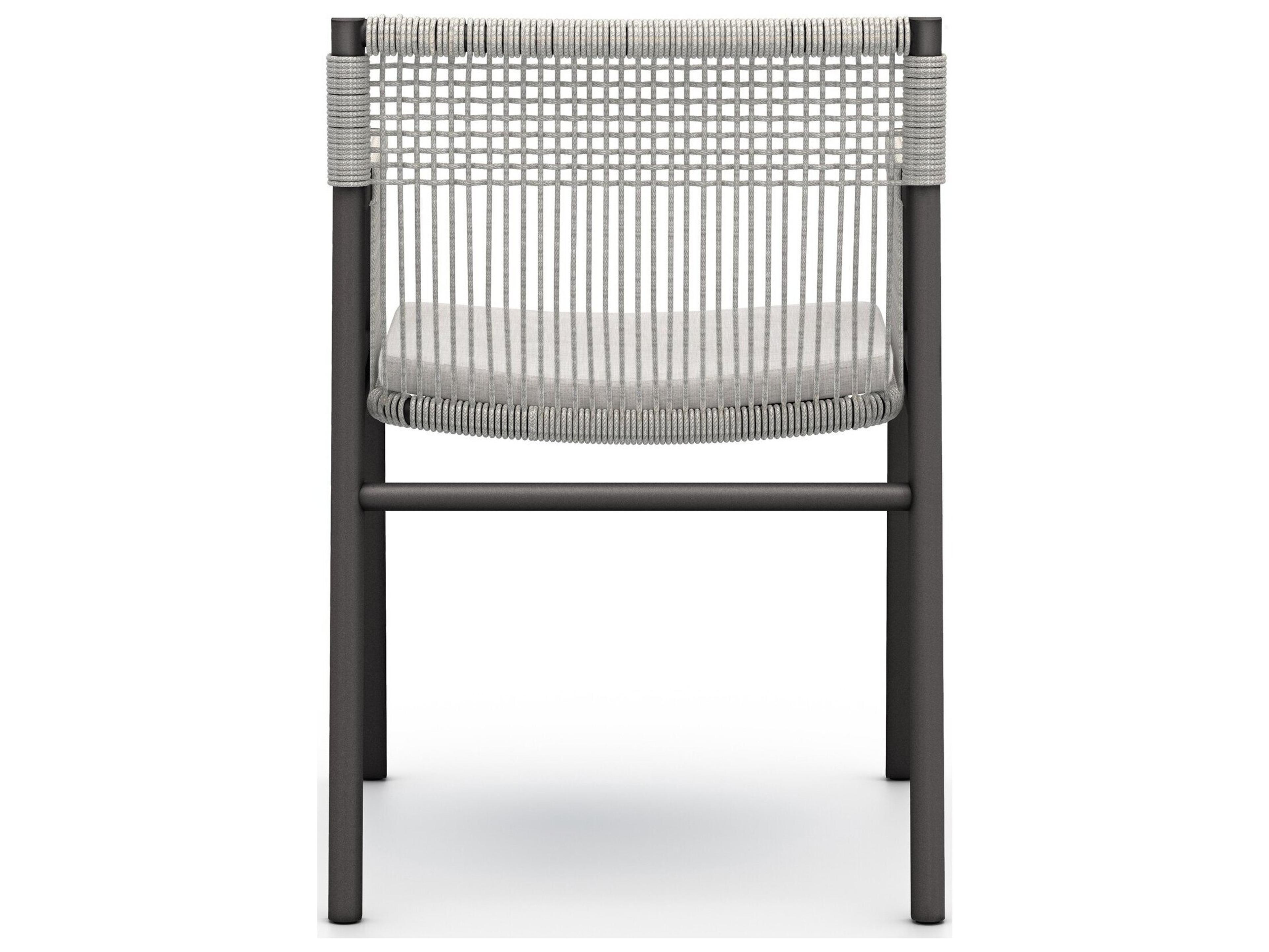 Four Hands Outdoor Solano Bronze Aluminum / Heathered Grey Rope Dining Chair with Stone Grey Cushion