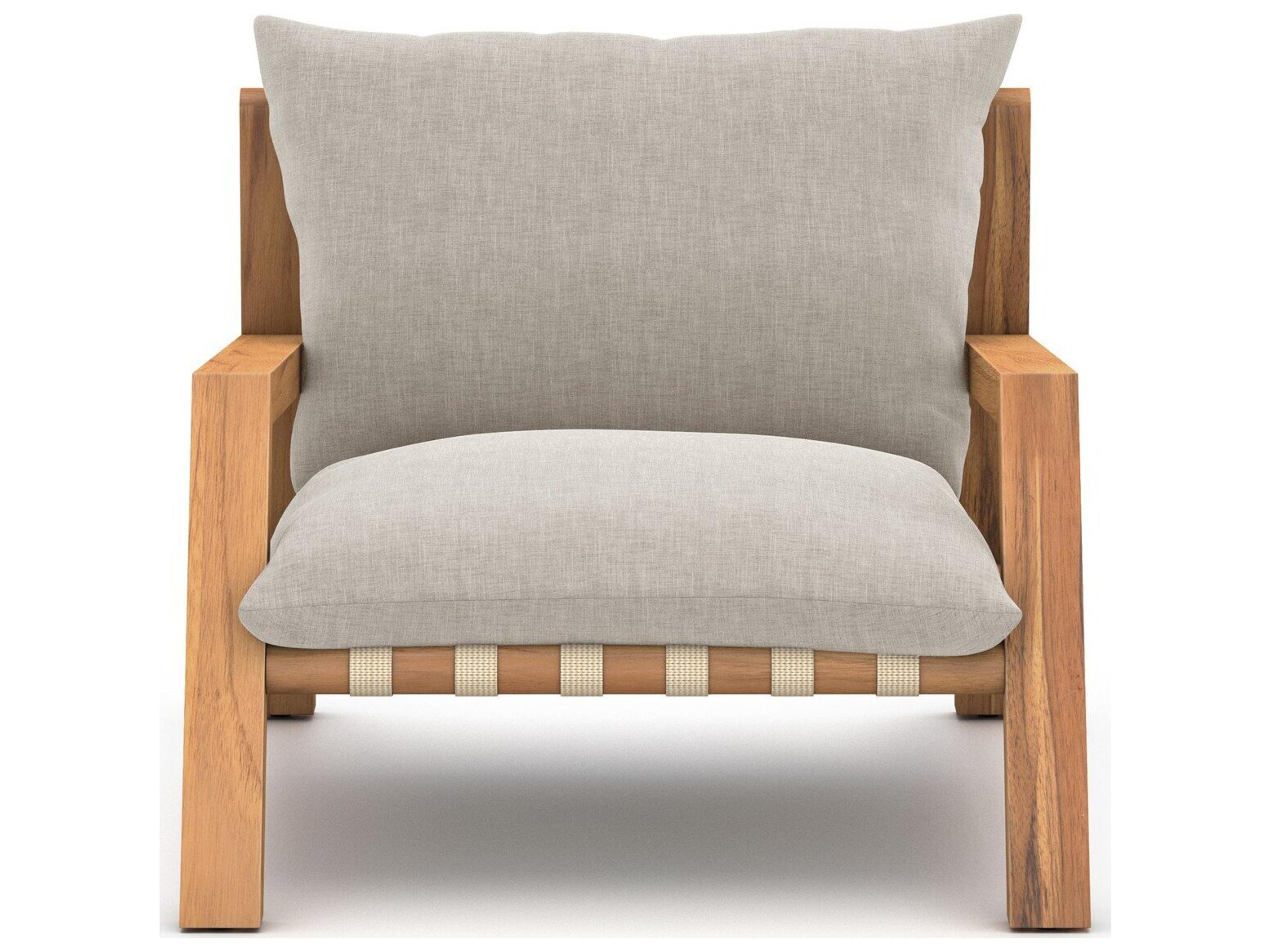 Luxecor Globetrotter Outdoor Natural Teak / Ivory Strap Lounge Chair with Stone Grey Cushion