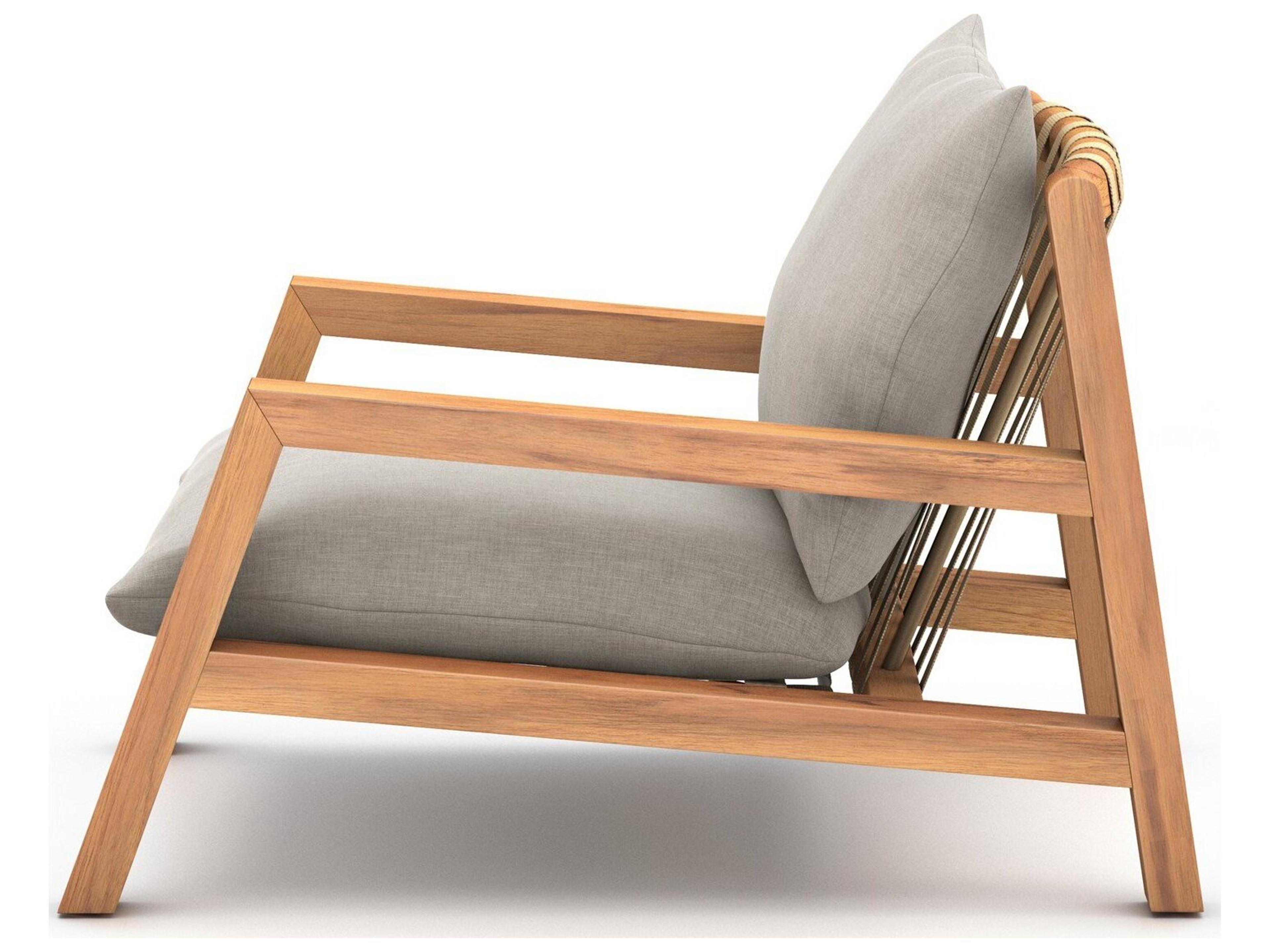 Luxecor Globetrotter Outdoor Natural Teak / Ivory Strap Lounge Chair with Stone Grey Cushion