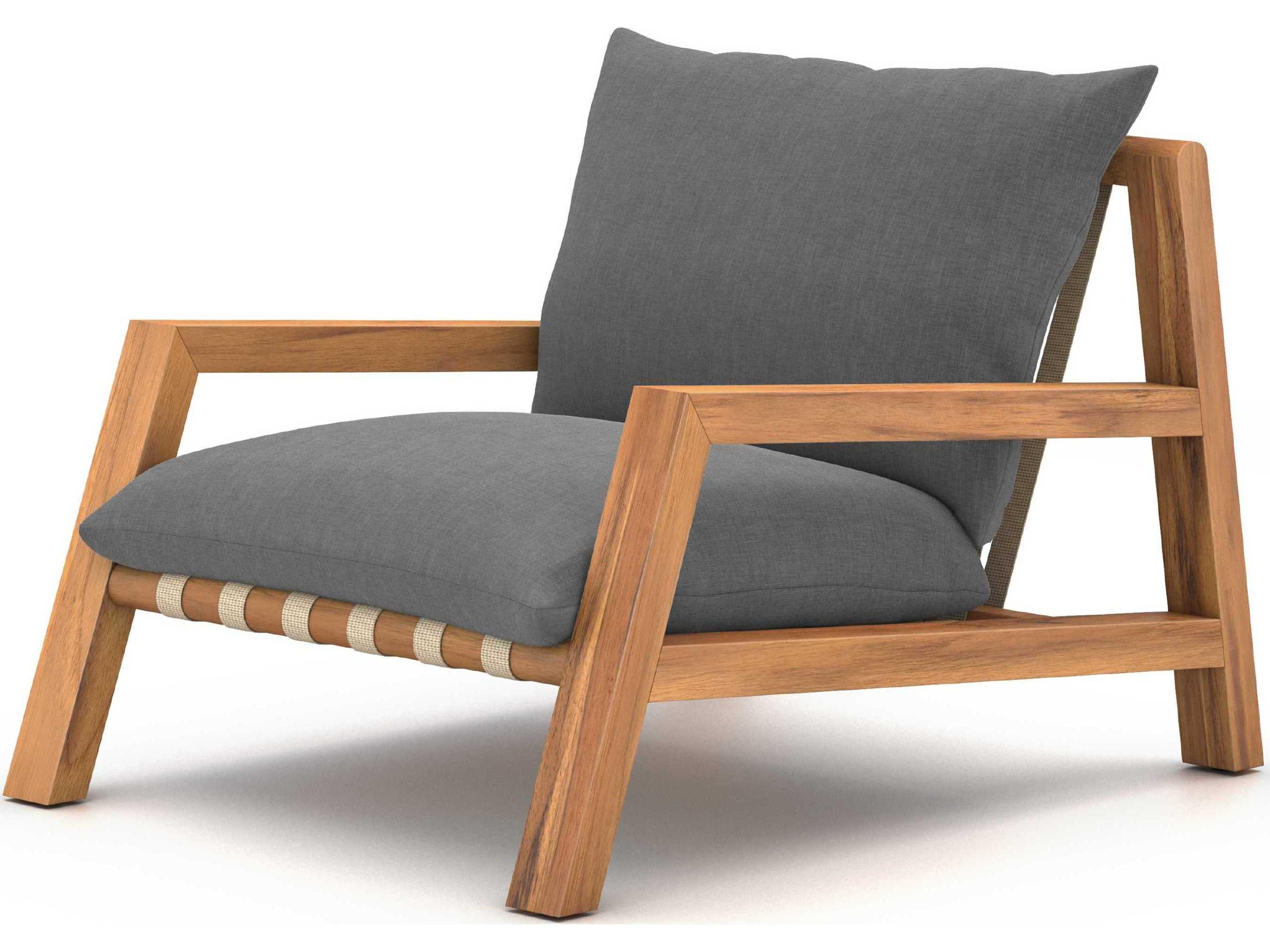 Globetrotter Outdoor Natural Teak / Ivory Strap Lounge Chair with Stone Charcoal Cushion