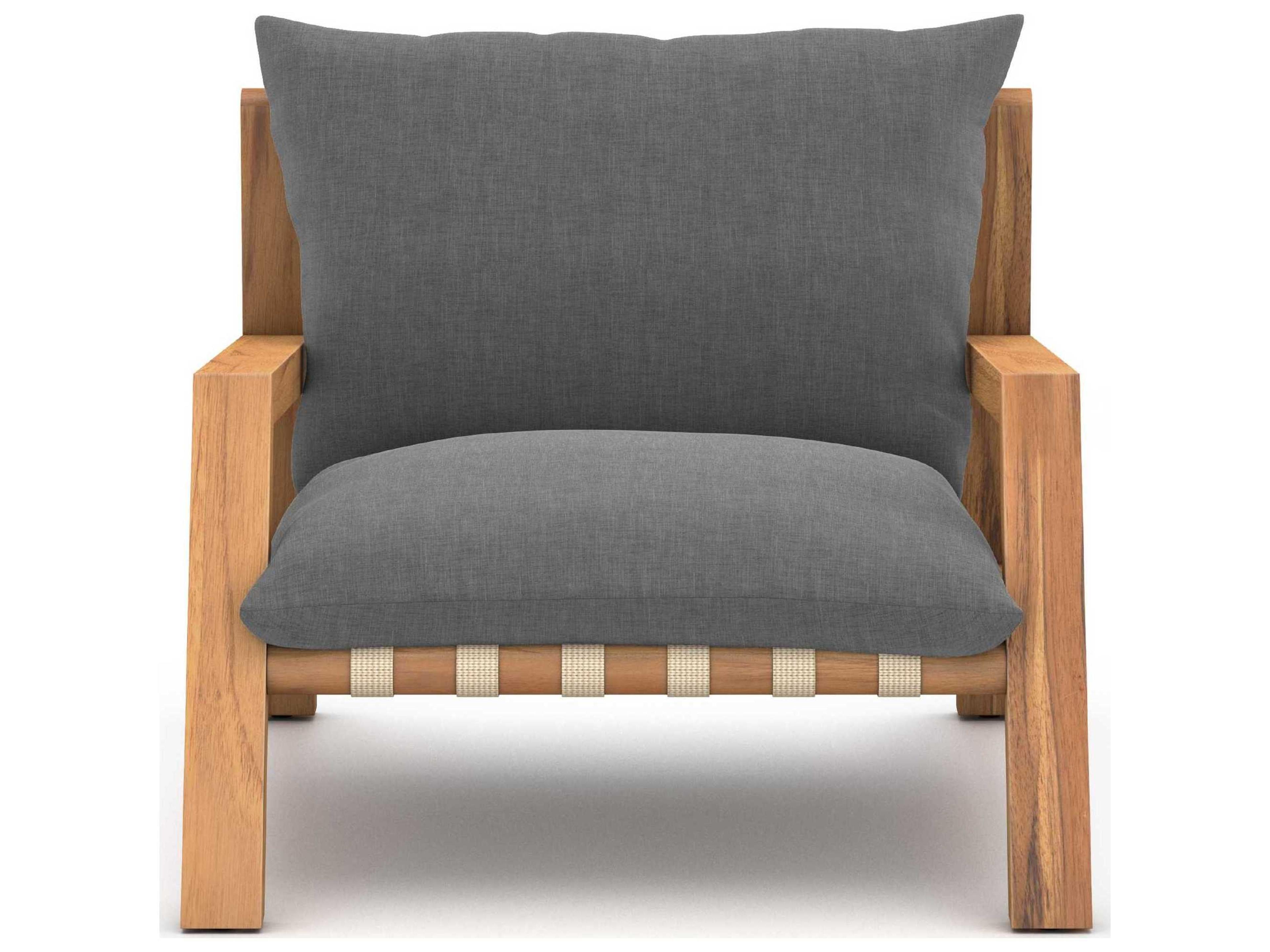 Luxecor Globetrotter Outdoor Natural Teak / Ivory Strap Lounge Chair with Stone Charcoal Cushion