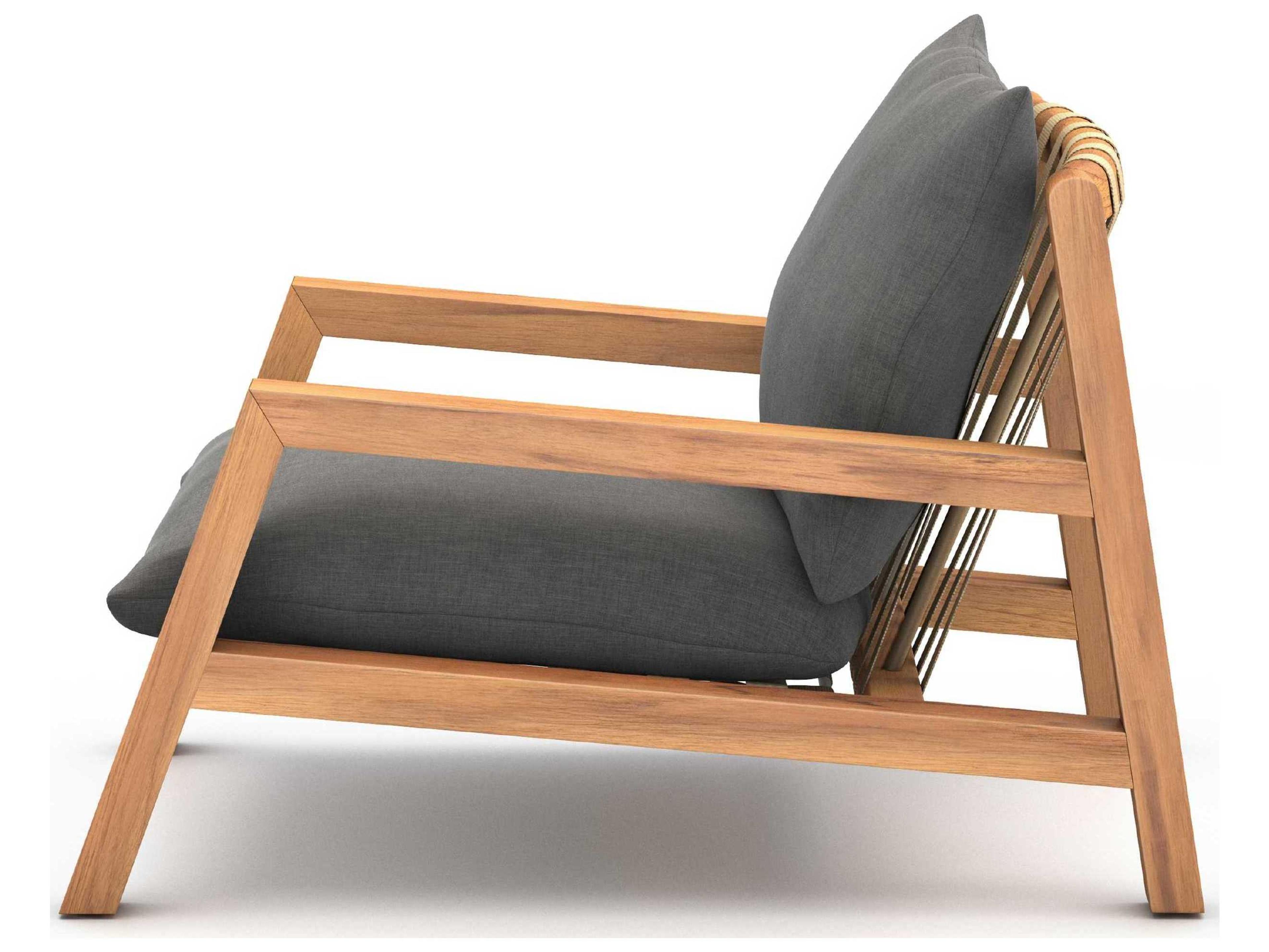 Luxecor Globetrotter Outdoor Natural Teak / Ivory Strap Lounge Chair with Stone Charcoal Cushion