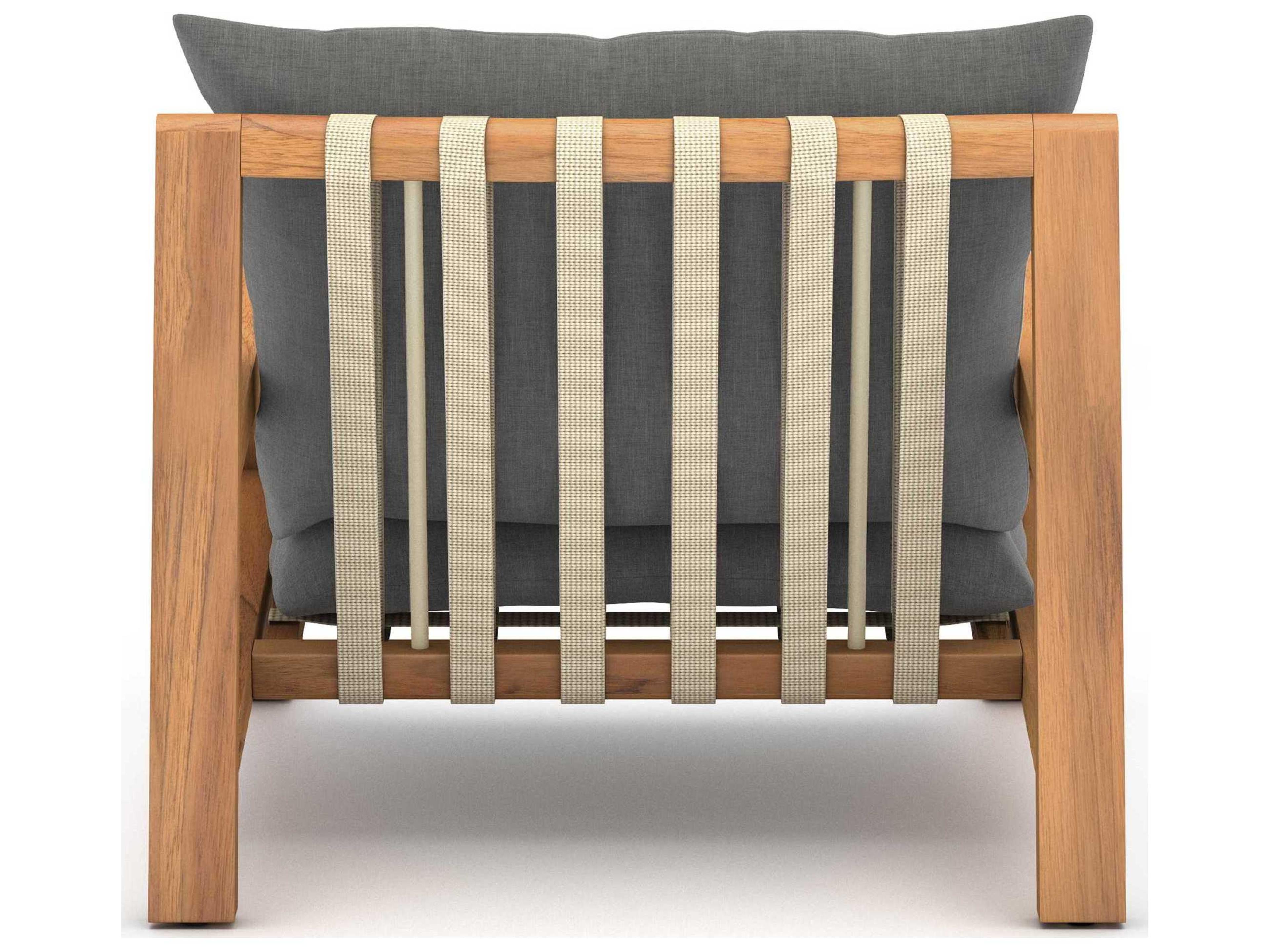 Luxecor Globetrotter Outdoor Natural Teak / Ivory Strap Lounge Chair with Stone Charcoal Cushion