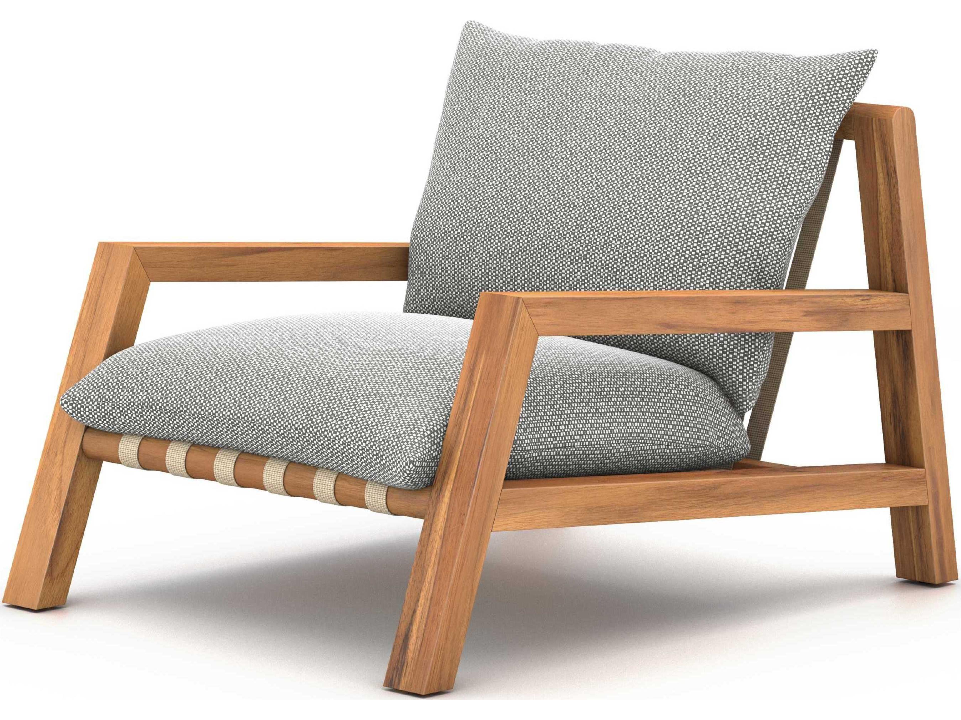 Globetrotter Outdoor Natural Teak / Ivory Strap Lounge Chair with Faye Ash Cushion