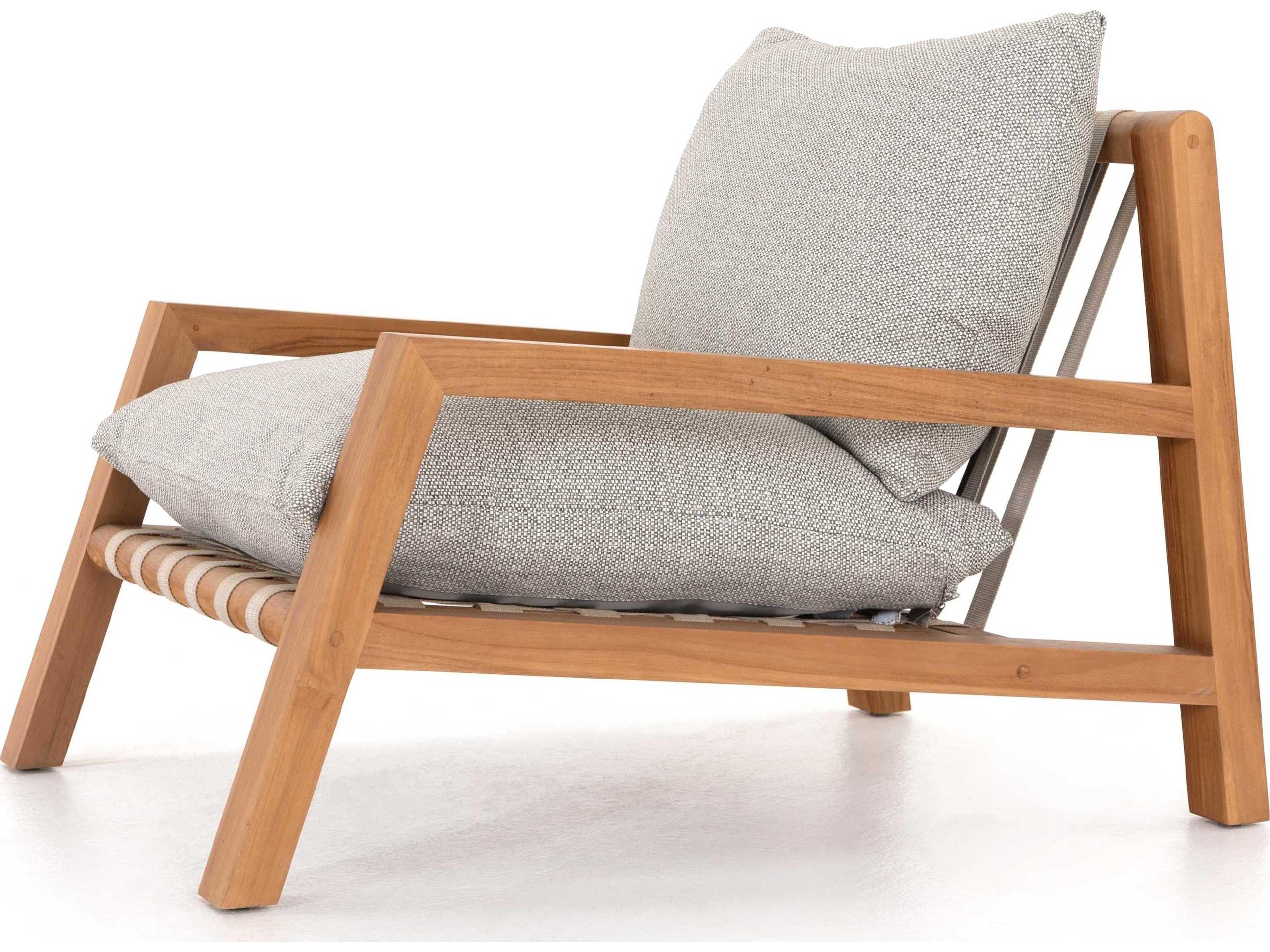 Luxecor Globetrotter Outdoor Natural Teak / Ivory Strap Lounge Chair with Faye Ash Cushion