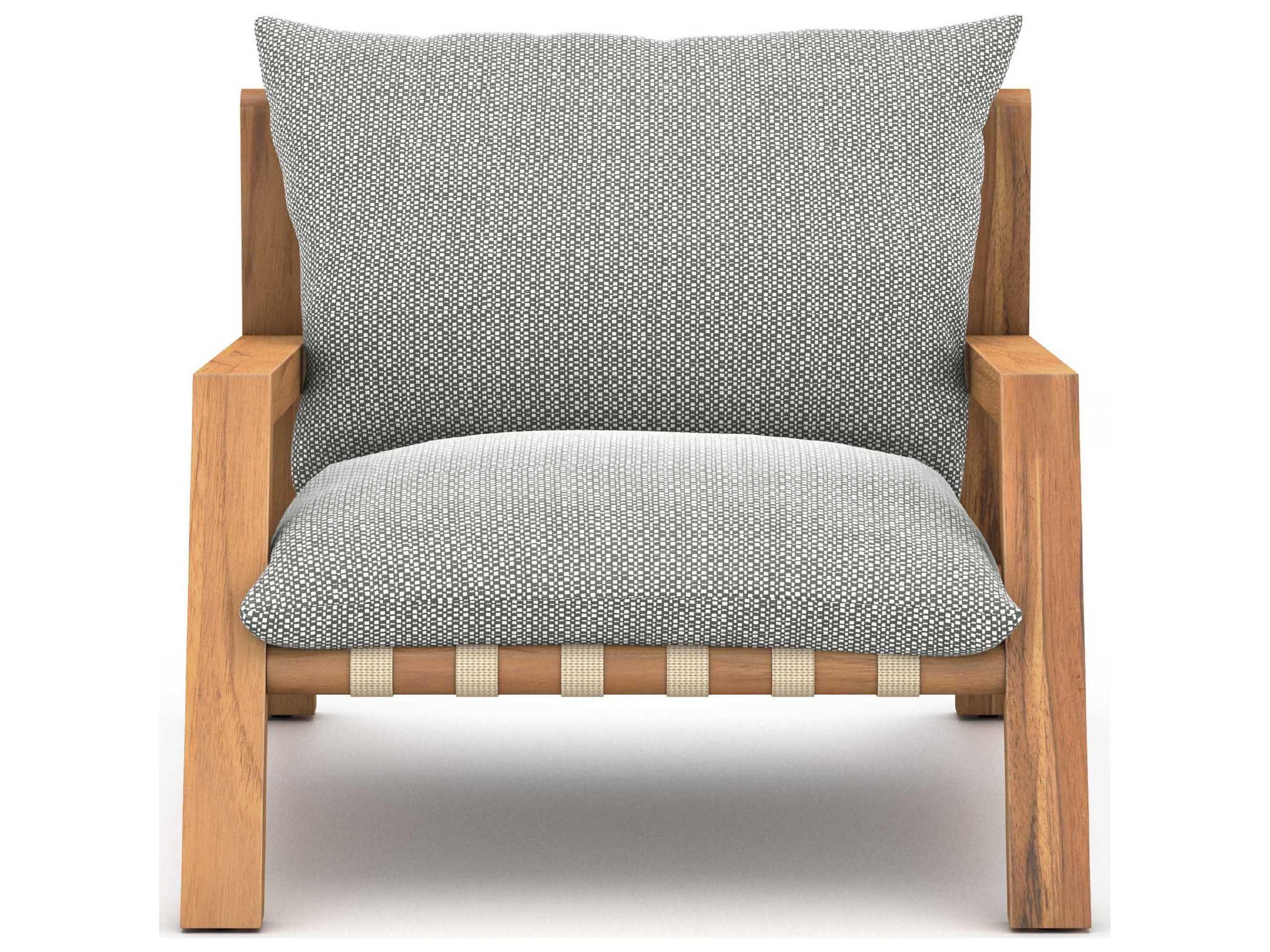 Luxecor Globetrotter Outdoor Natural Teak / Ivory Strap Lounge Chair with Faye Ash Cushion