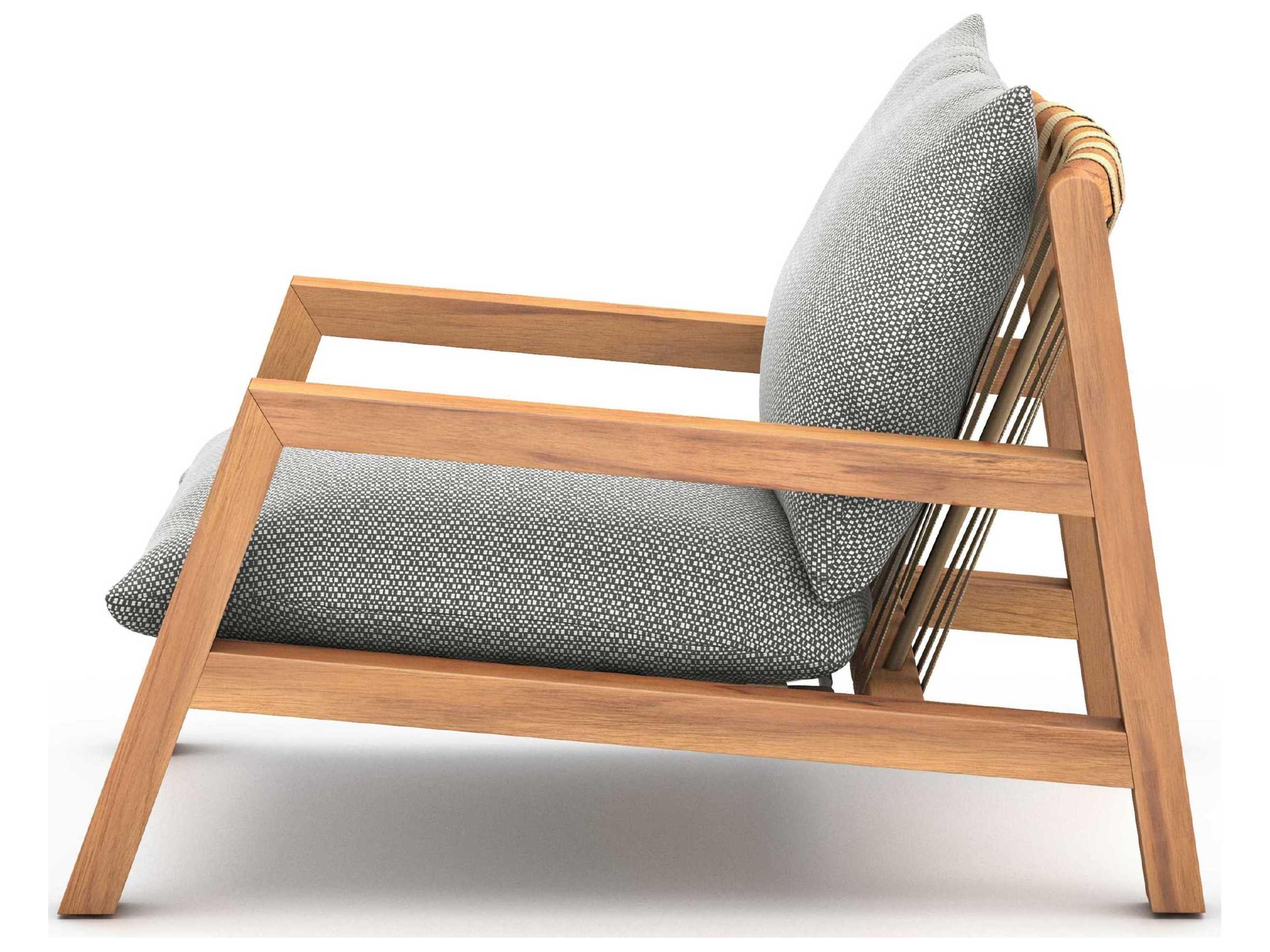 Luxecor Globetrotter Outdoor Natural Teak / Ivory Strap Lounge Chair with Faye Ash Cushion