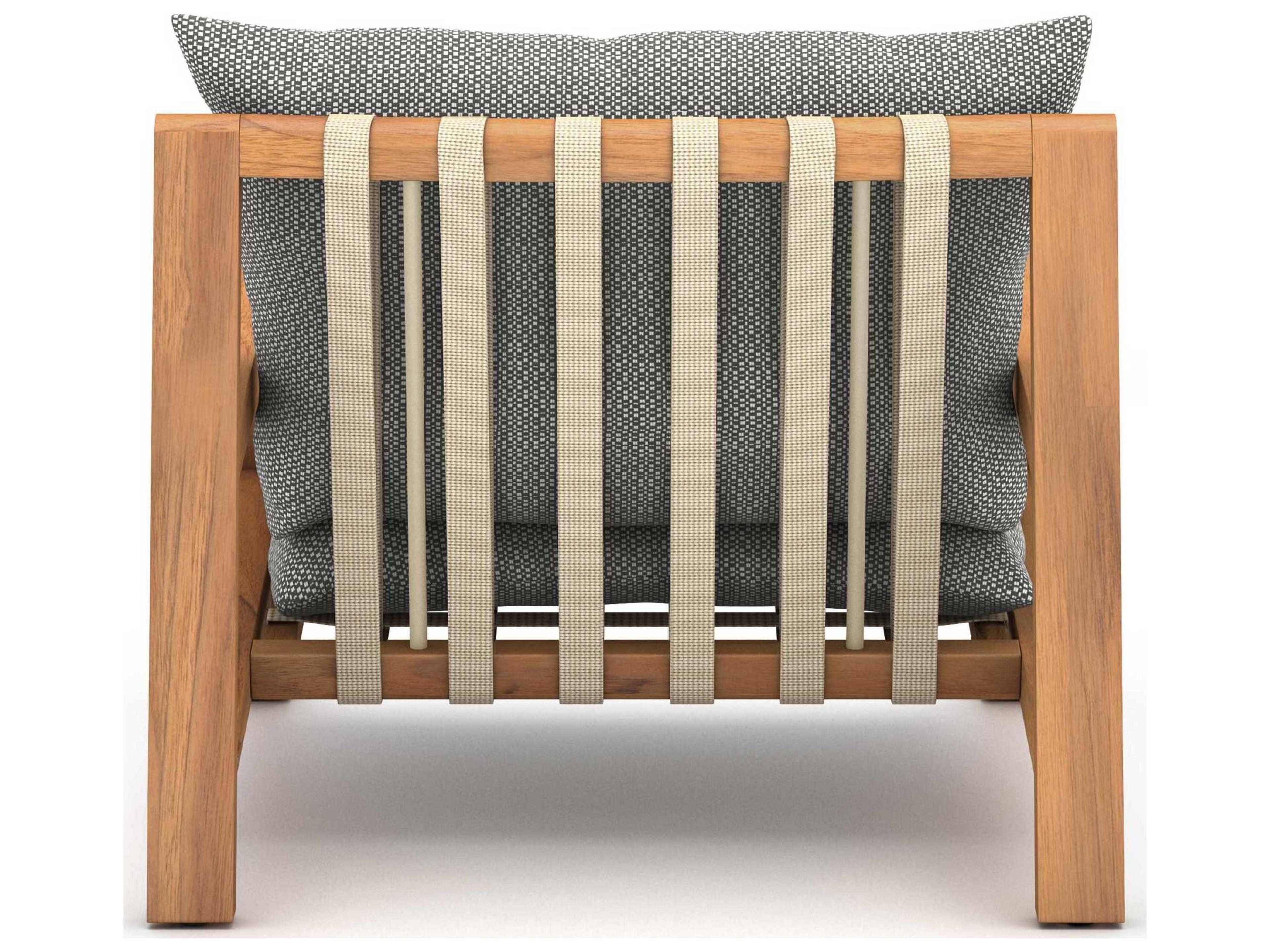 Luxecor Globetrotter Outdoor Natural Teak / Ivory Strap Lounge Chair with Faye Ash Cushion