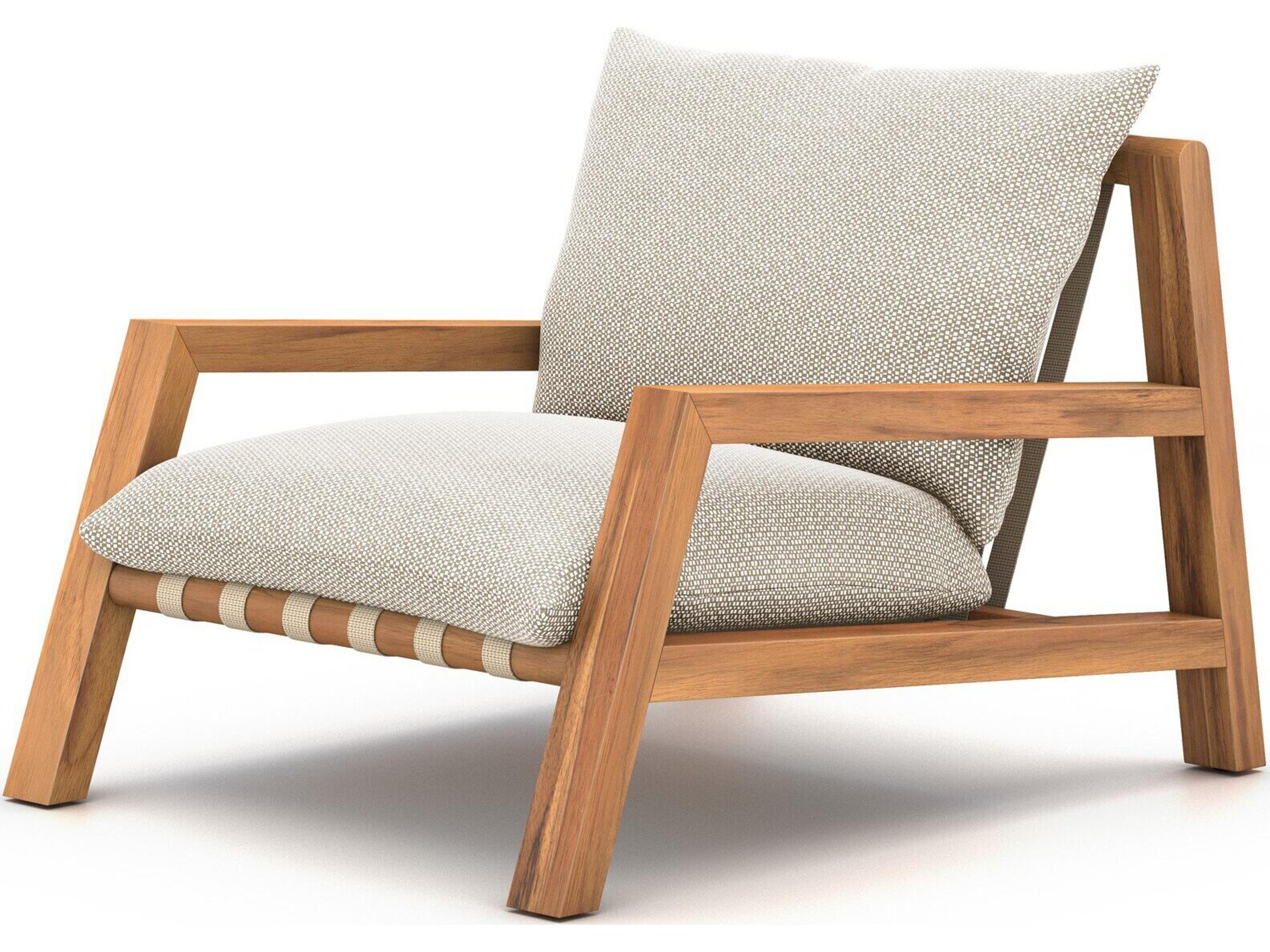 Globetrotter Outdoor Natural Teak / Ivory Strap Lounge Chair with Faye Sand Cushion
