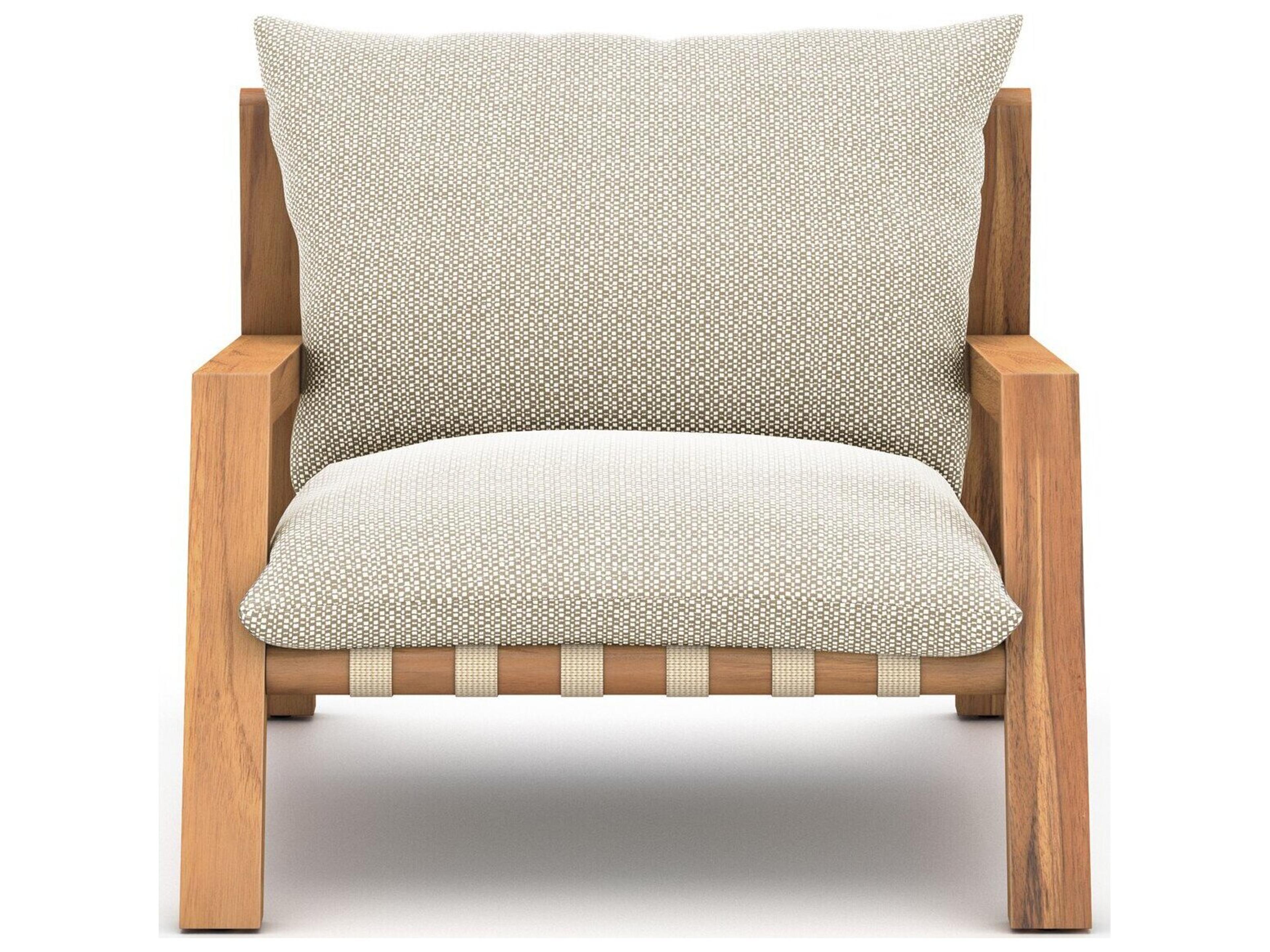 Luxecor Globetrotter Outdoor Natural Teak / Ivory Strap Lounge Chair with Faye Sand Cushion