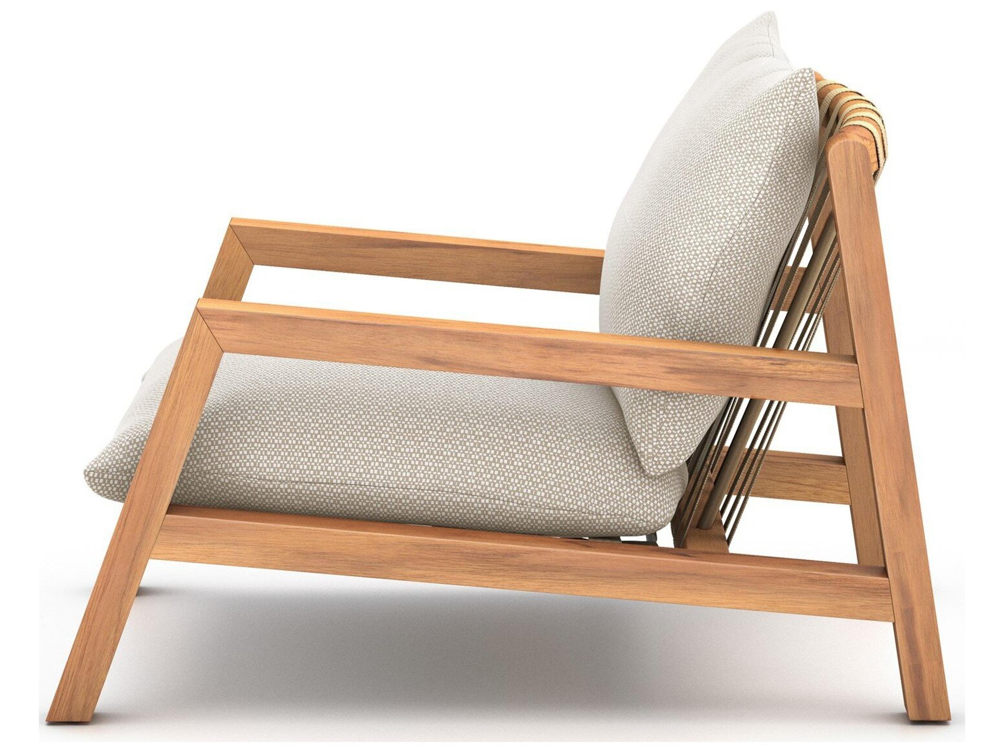 Luxecor Globetrotter Outdoor Natural Teak / Ivory Strap Lounge Chair with Faye Sand Cushion