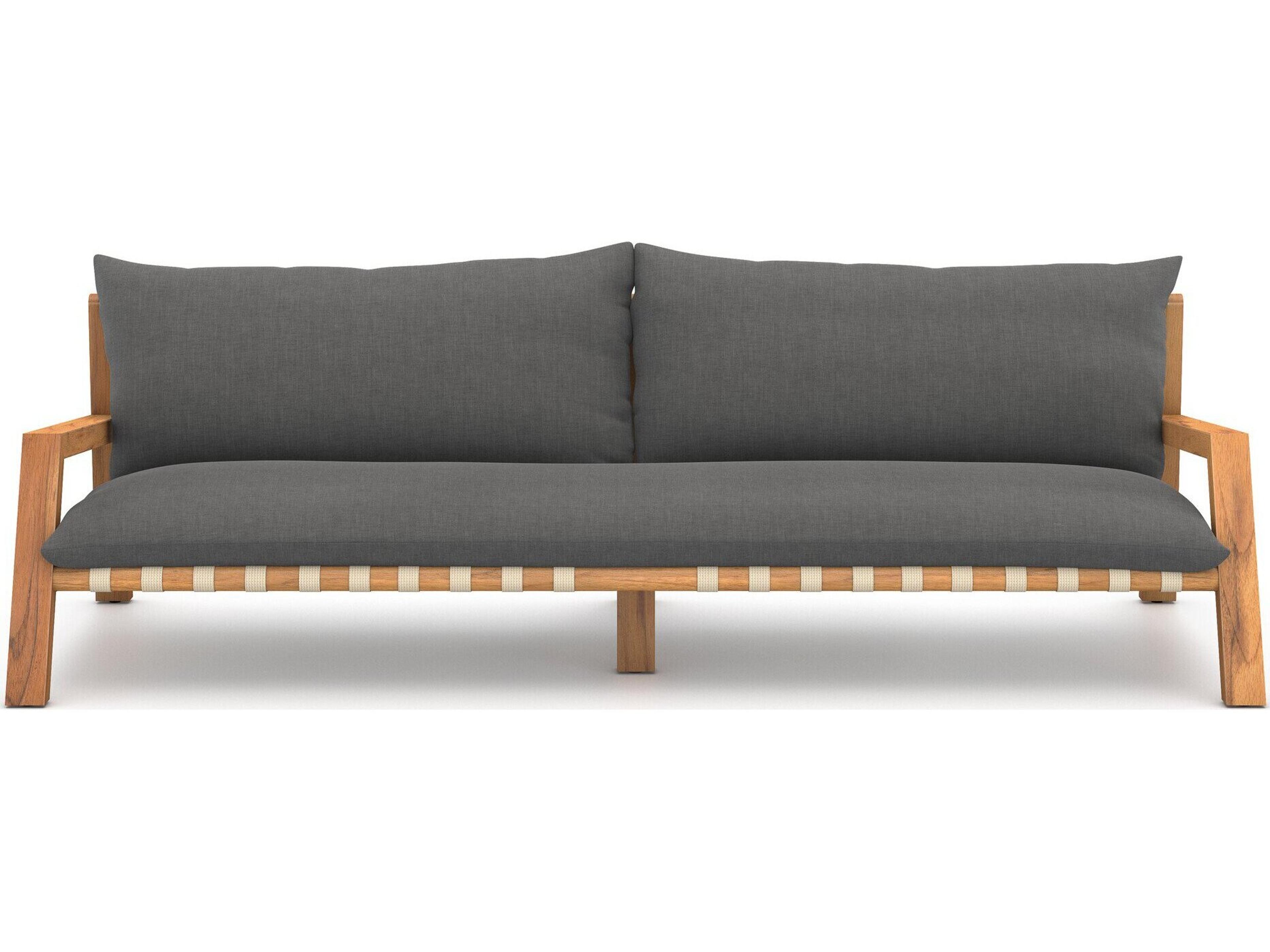 Four Hands Outdoor Solano Natural Teak / Ivory Strap Sofa with Charcoal Cushion