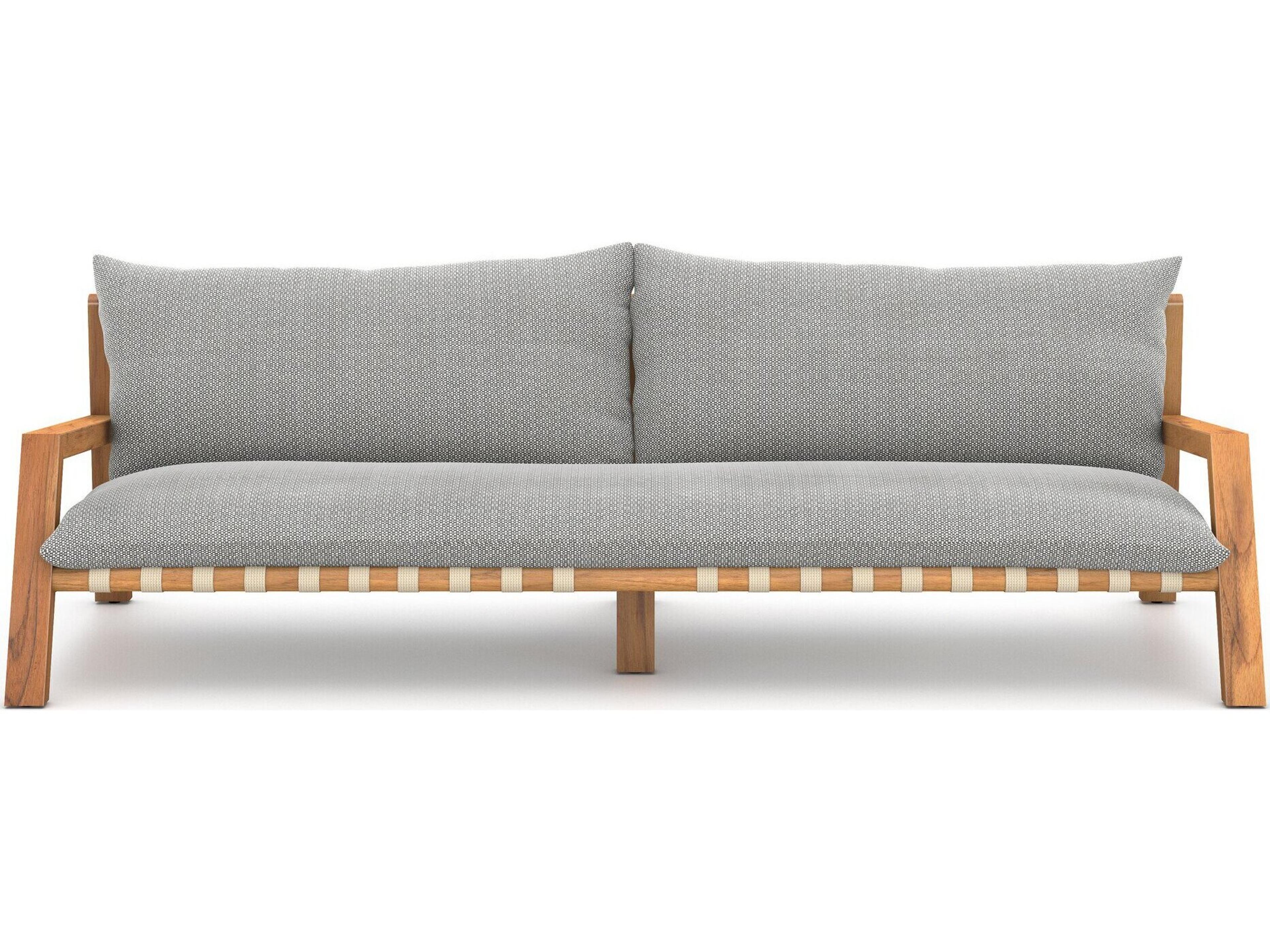 Four Hands Outdoor Solano Natural Teak / Ivory Strap Sofa with Faye Ash Cushion