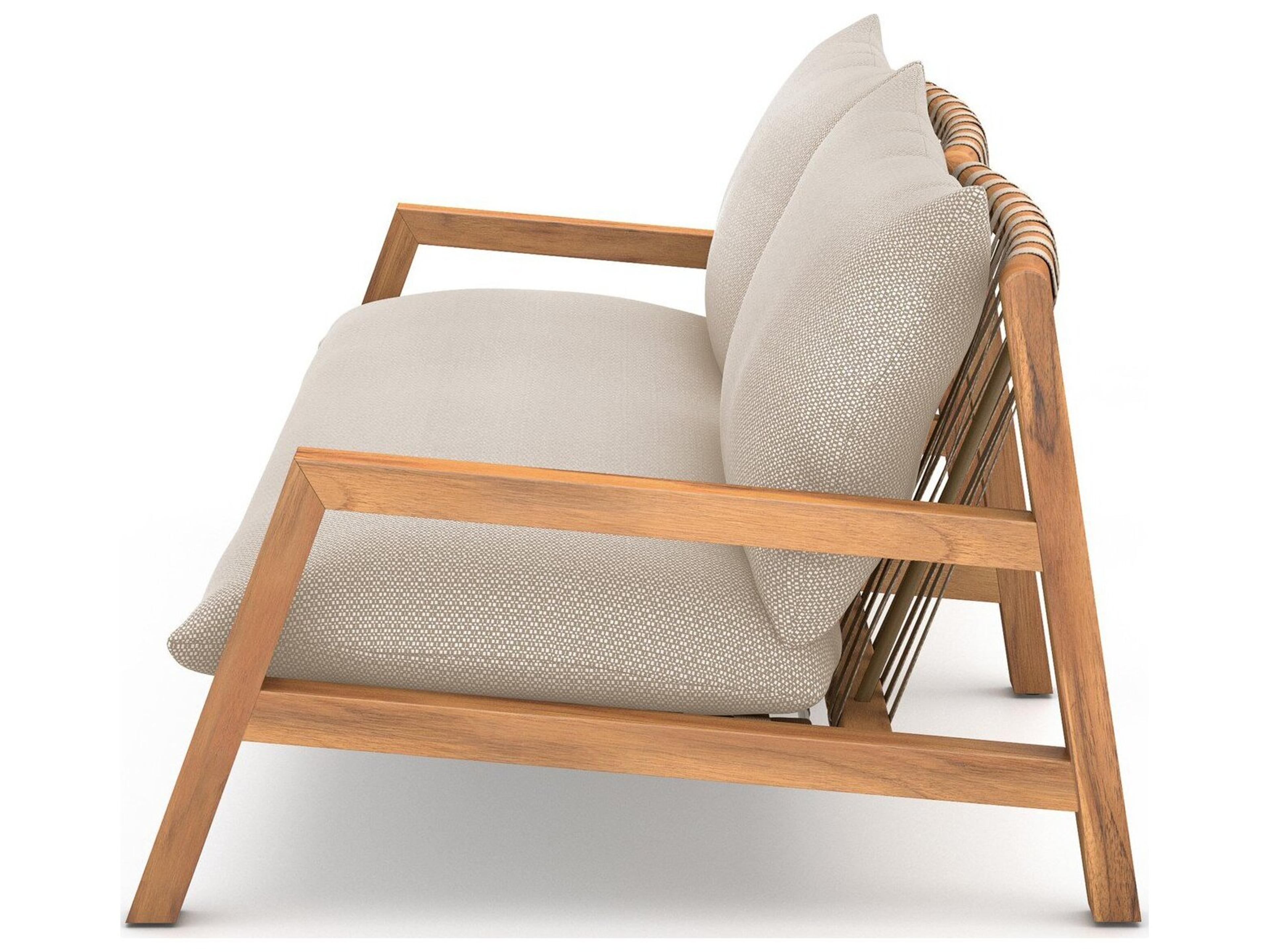 Four Hands Outdoor Solano Natural Teak / Ivory Strap Sofa with Faye Sand Cushion