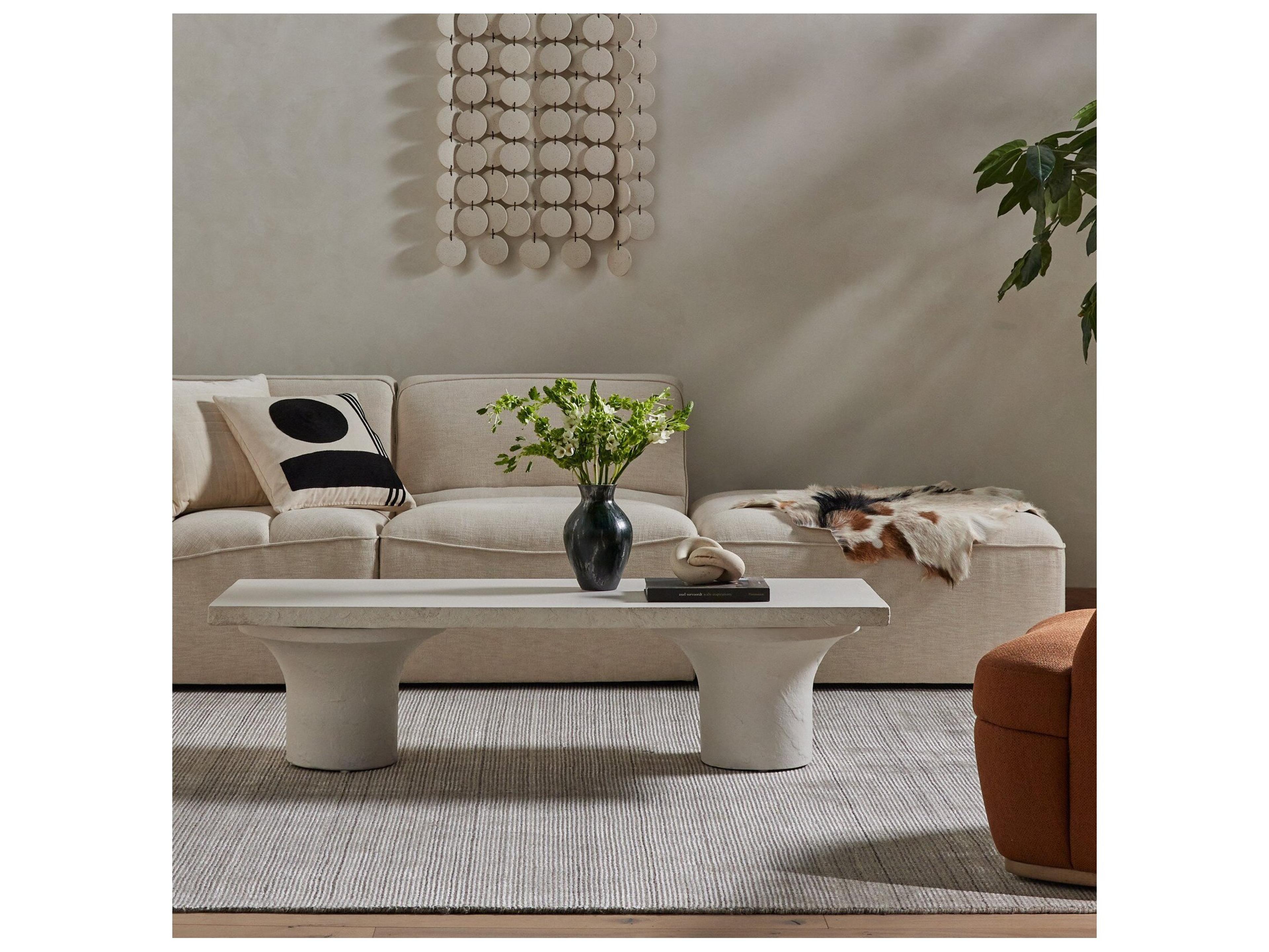 Four Hands Outdoor Constantine White Concrete Rectangular Coffee Table