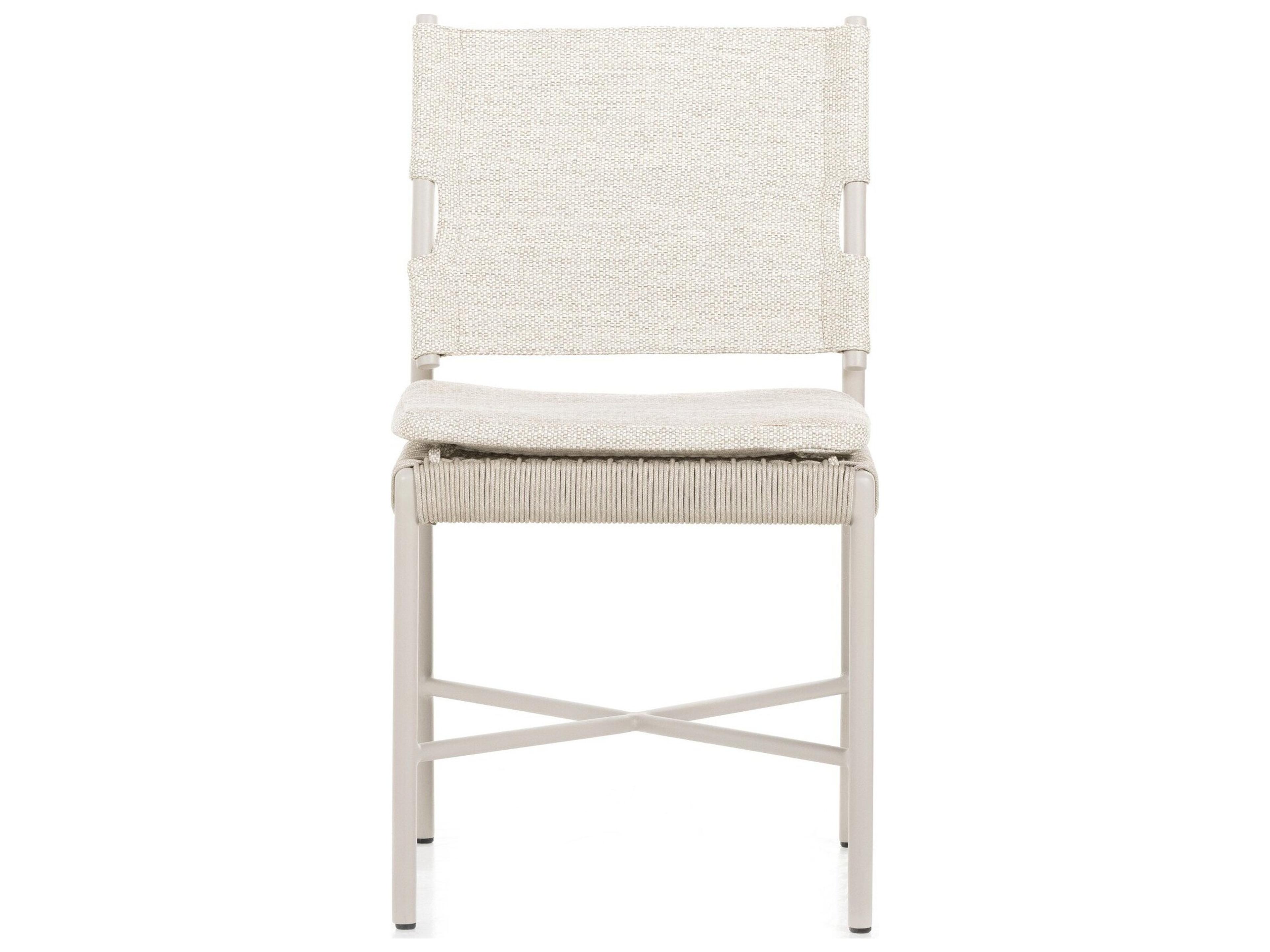 Four Hands Outdoor Solano Dove Taupe Aluminum / Ivory Rope Dining Chair with Faye Sand Cushion
