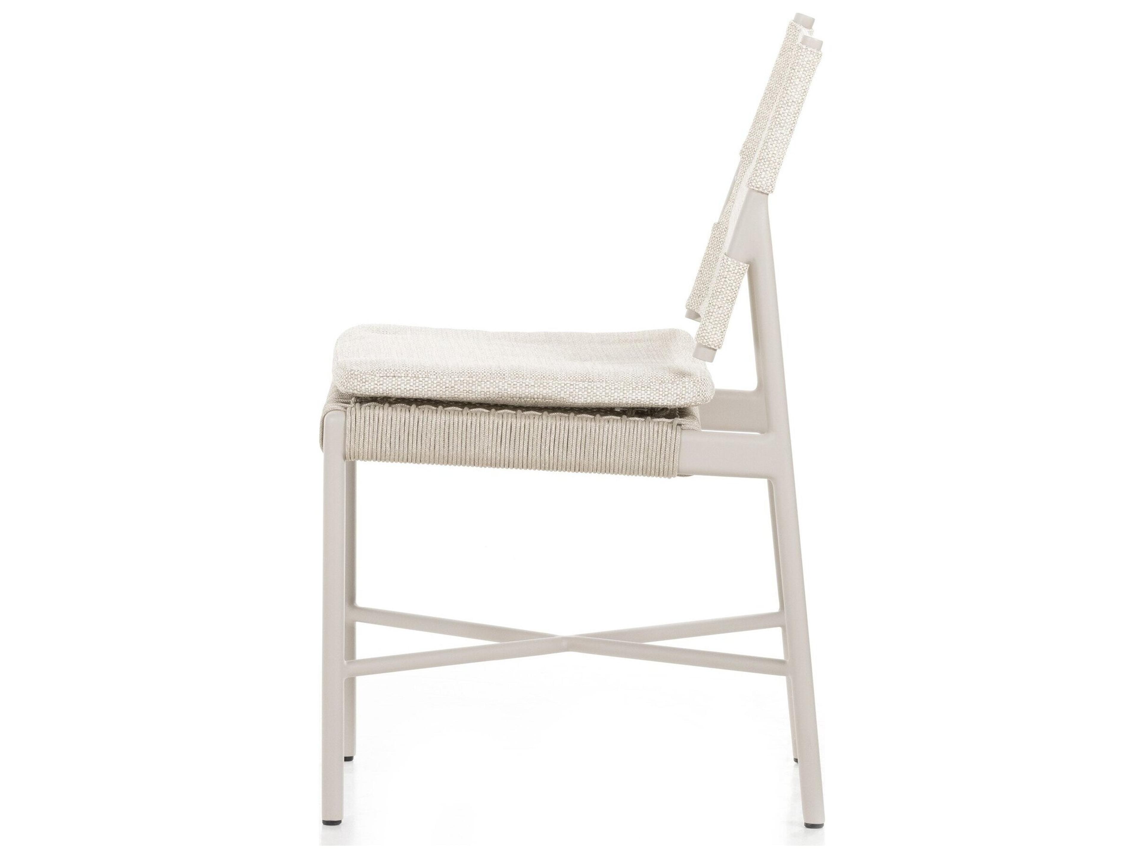Four Hands Outdoor Solano Dove Taupe Aluminum / Ivory Rope Dining Chair with Faye Sand Cushion