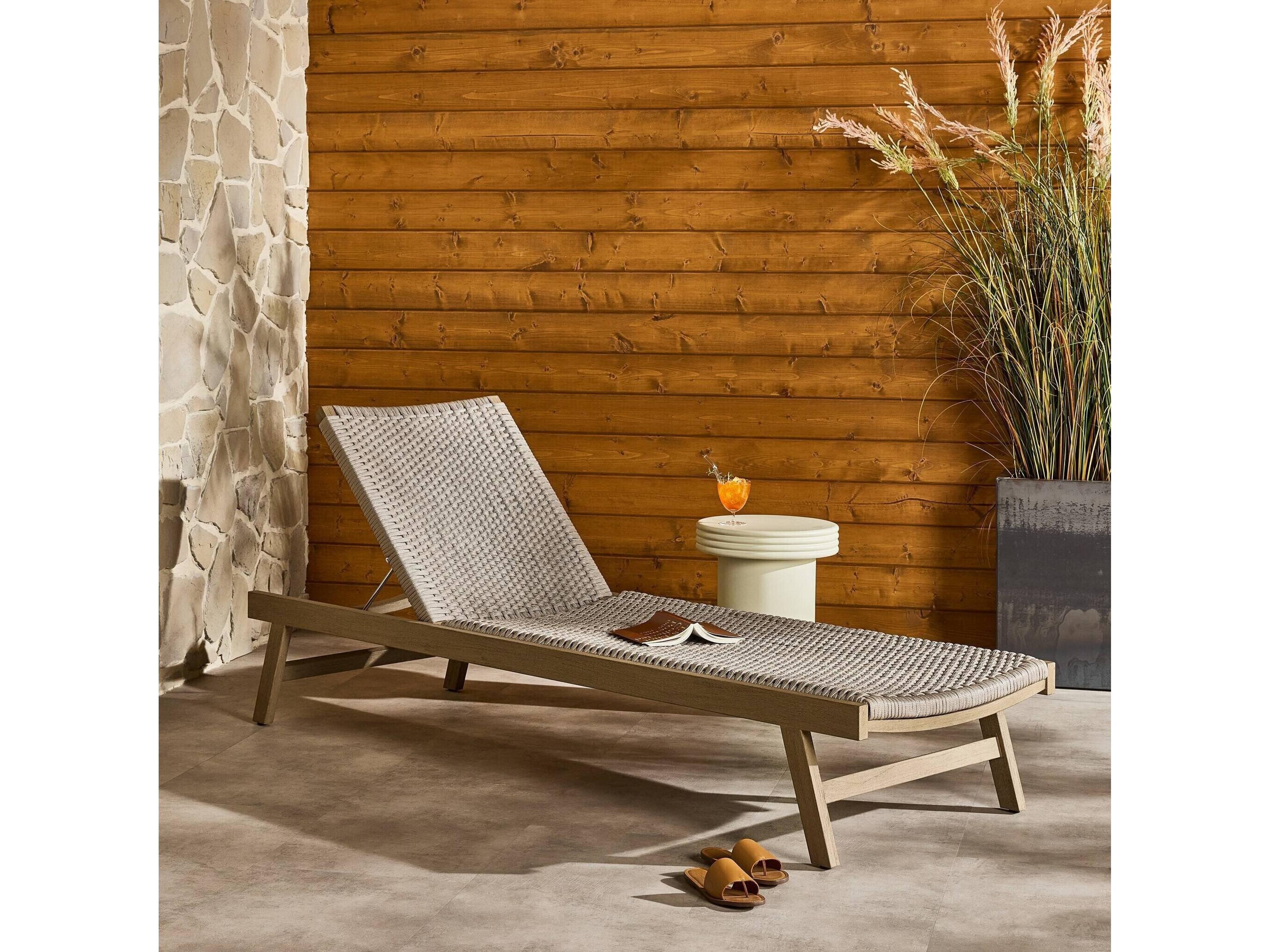 Luxecor Globetrotter Outdoor Washed Brown Teak / Thick Grey Rope Chaise Lounge