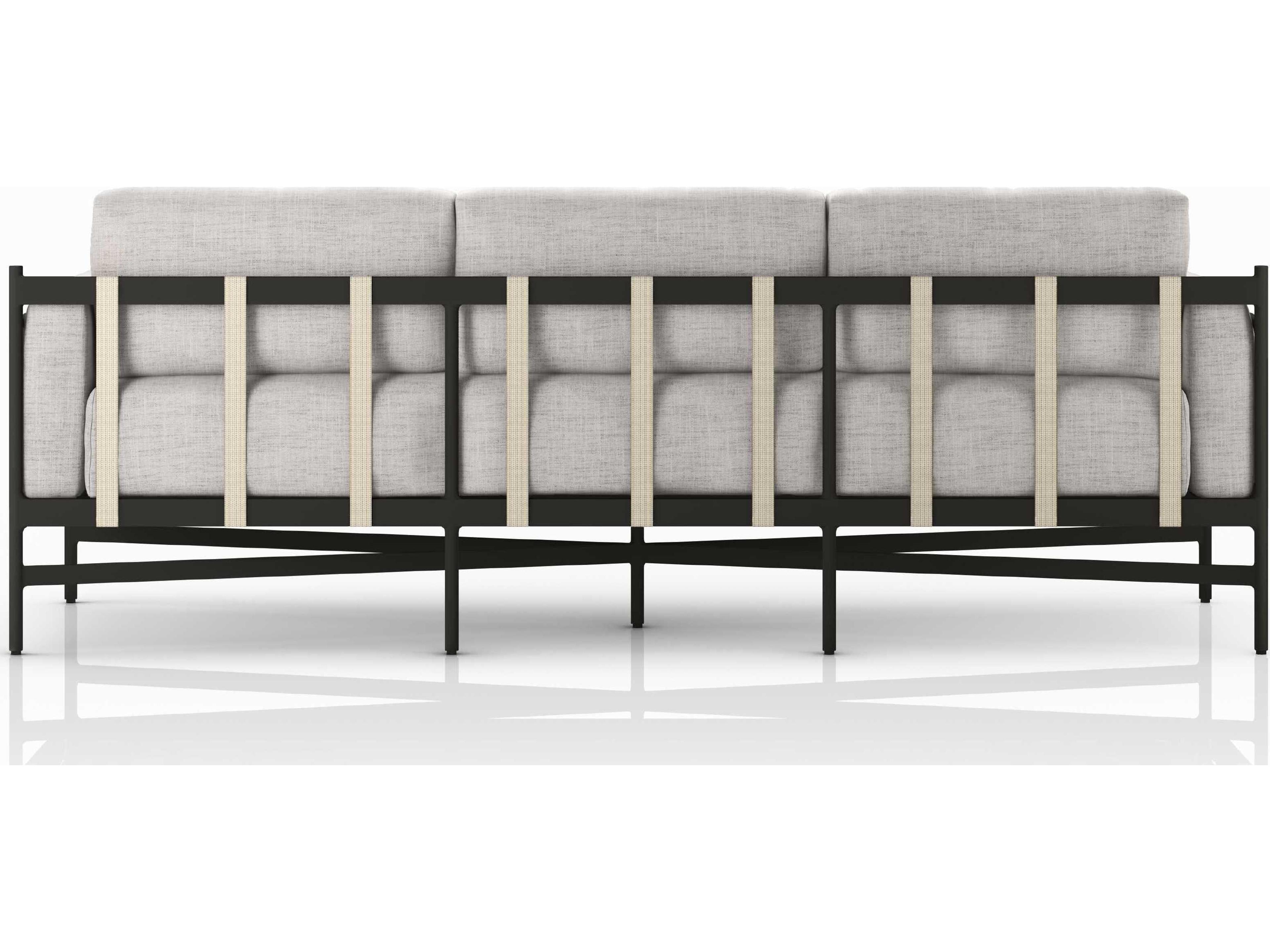 Luxecor Globetrotter Outdoor Bronze Aluminum / Ivory Strap Sofa with Stone Grey Cushion