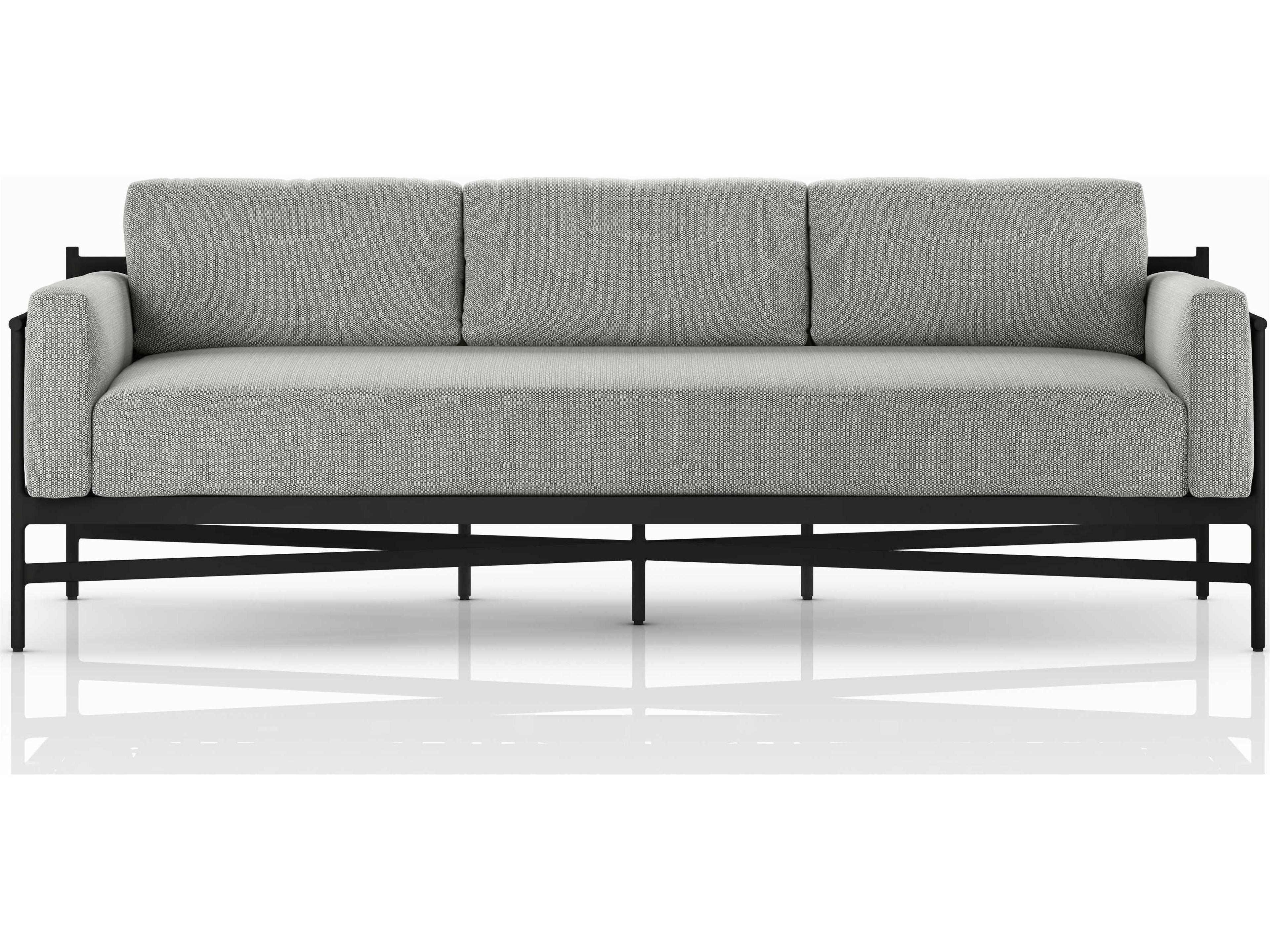 Luxecor Globetrotter Outdoor Bronze Aluminum / Ivory Strap Sofa with Faye Ash Cushion