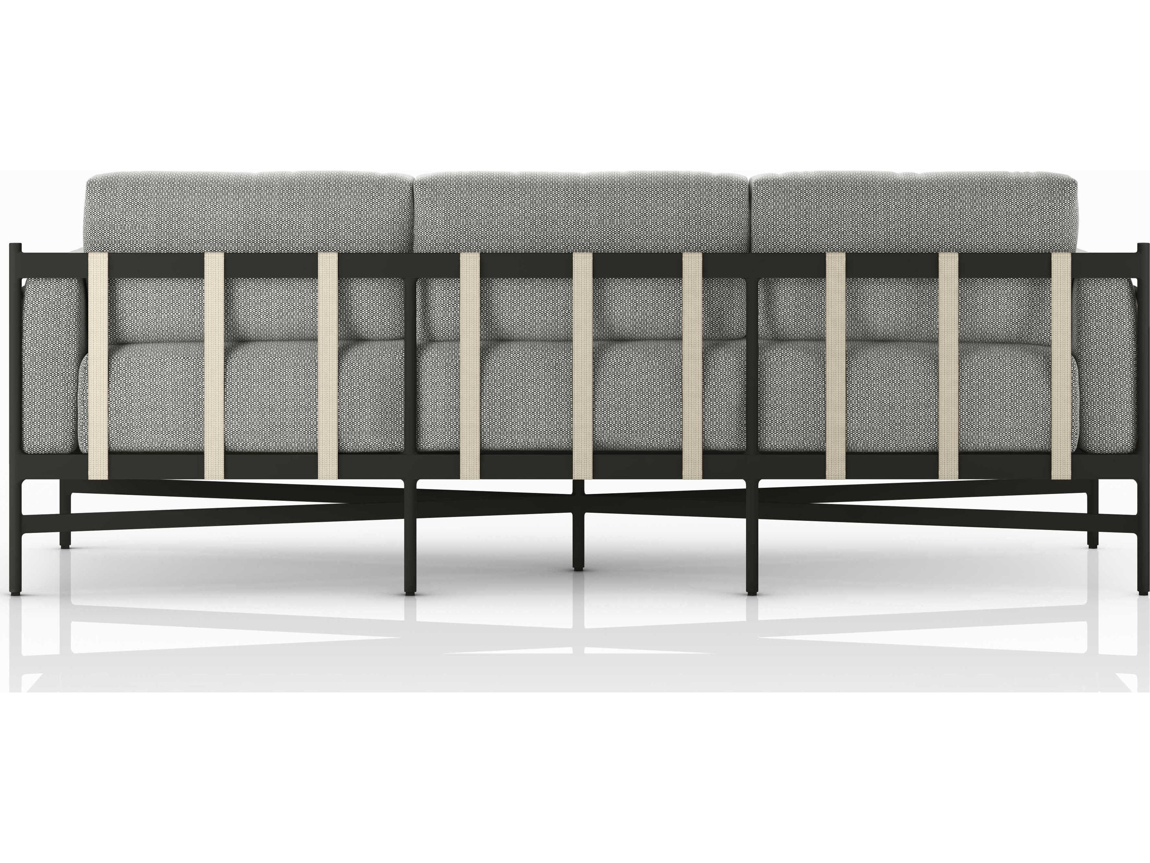 Luxecor Globetrotter Outdoor Bronze Aluminum / Ivory Strap Sofa with Faye Ash Cushion