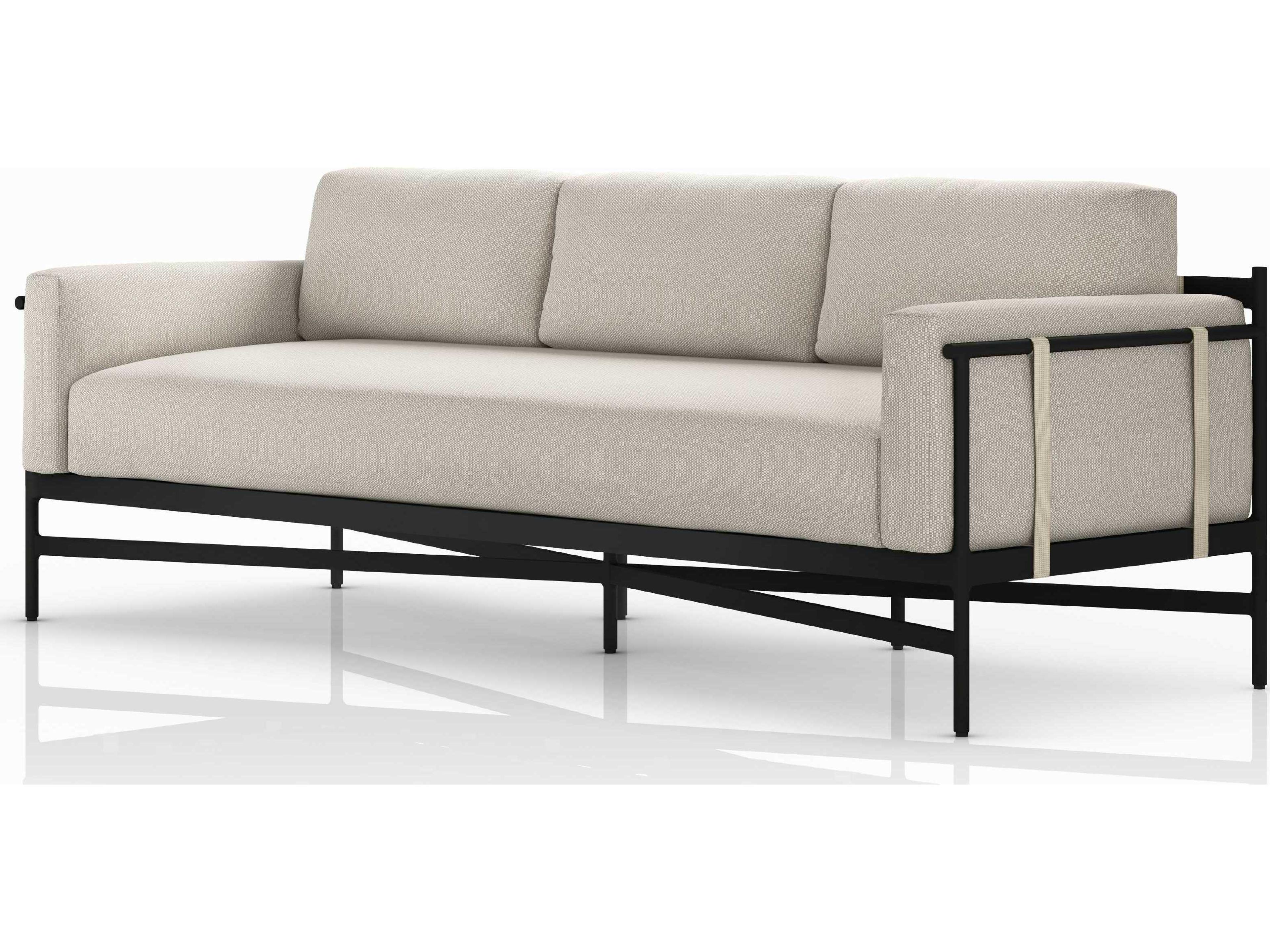 Globetrotter Outdoor Bronze Aluminum / Ivory Strap Sofa with Faye Sand Cushion