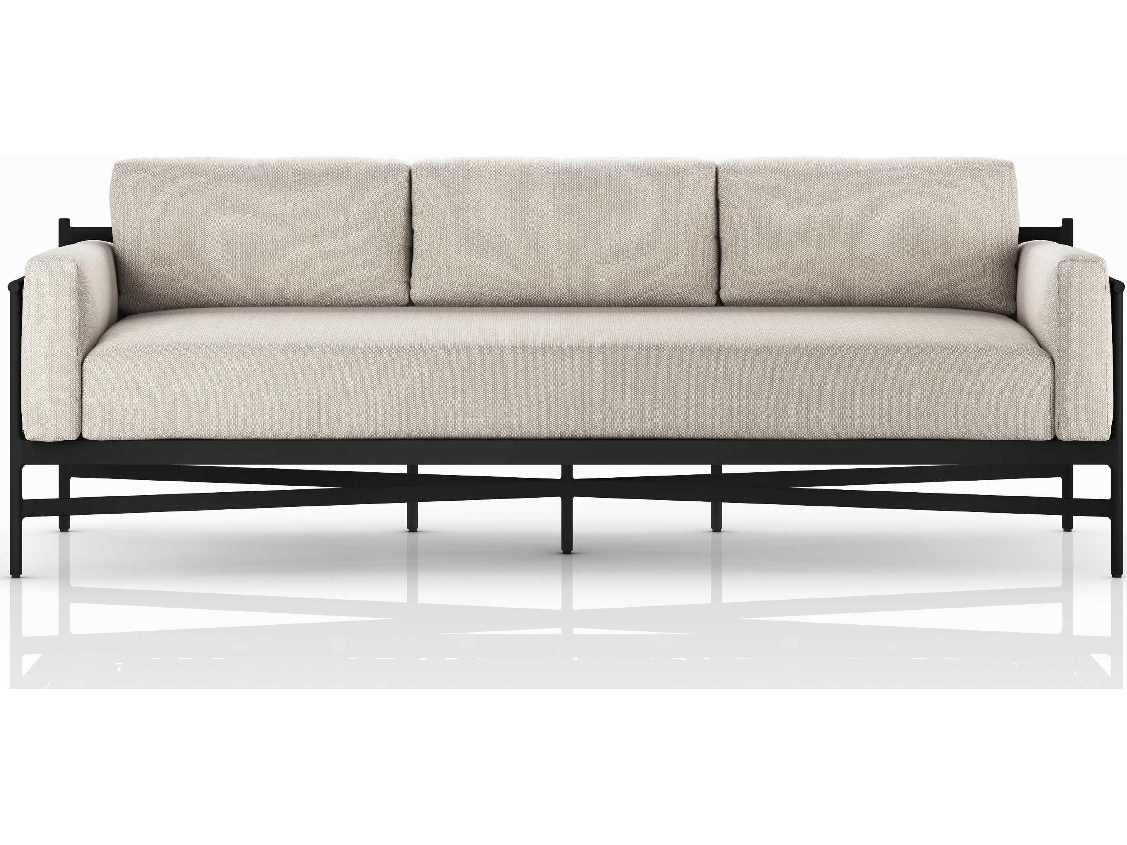 Luxecor Globetrotter Outdoor Bronze Aluminum / Ivory Strap Sofa with Faye Sand Cushion