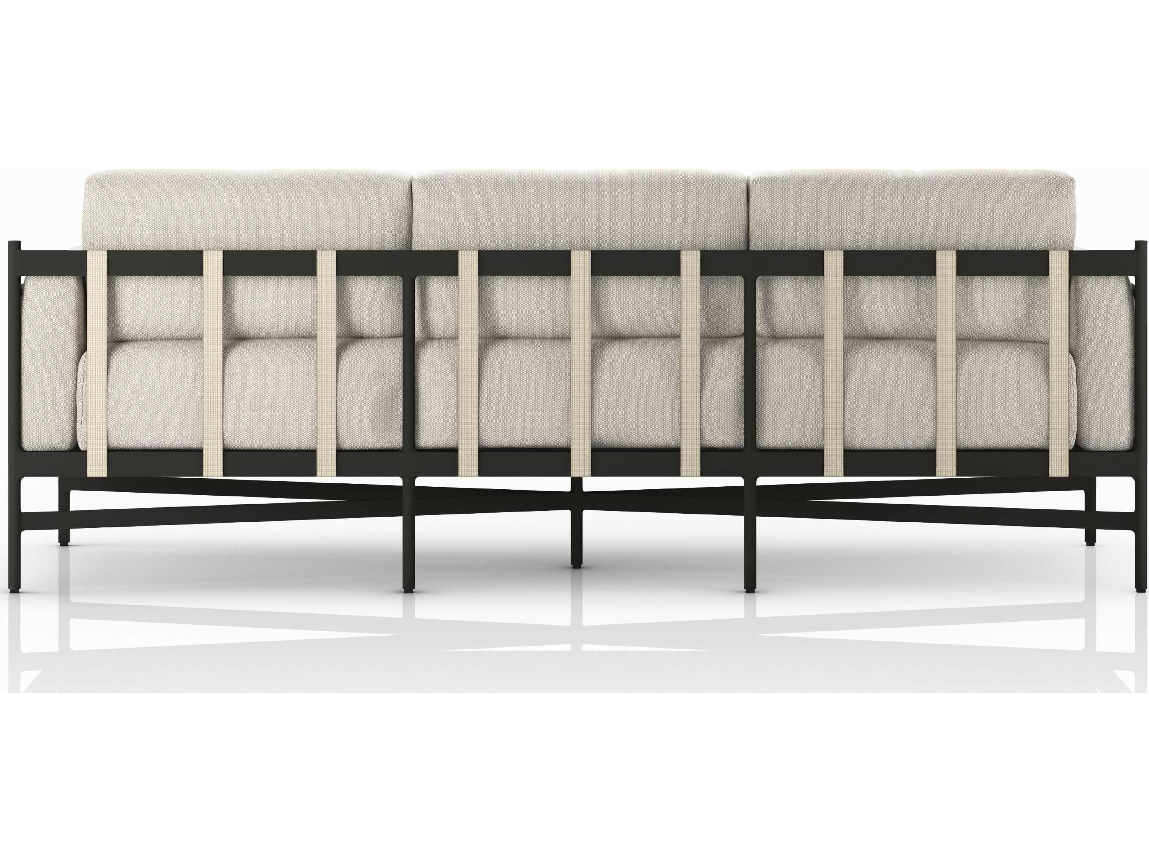 Luxecor Globetrotter Outdoor Bronze Aluminum / Ivory Strap Sofa with Faye Sand Cushion