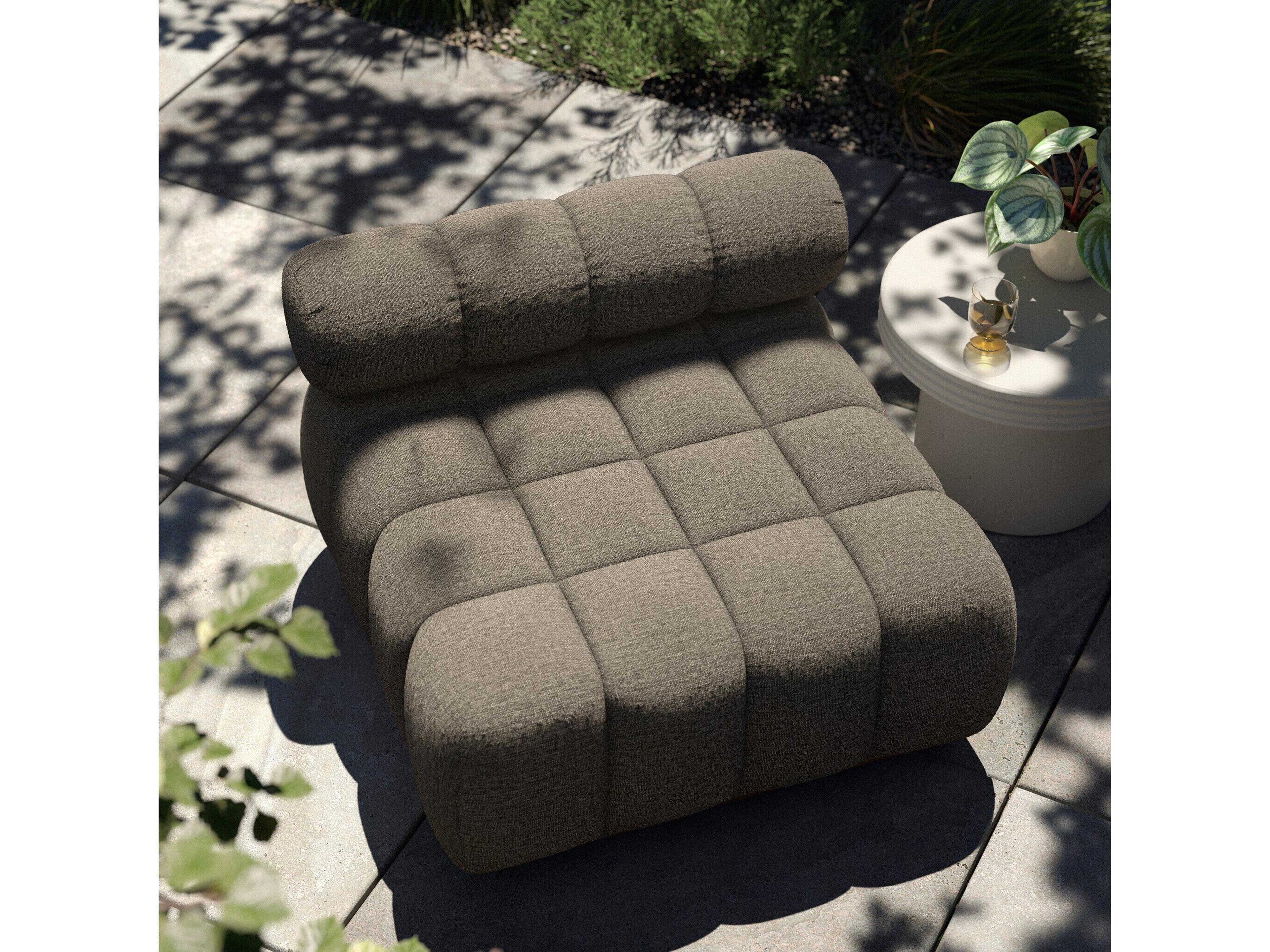 Four Hands Outdoor Solano Natural Teak Armless Lounge Chair with Alessi Fawn Cushion