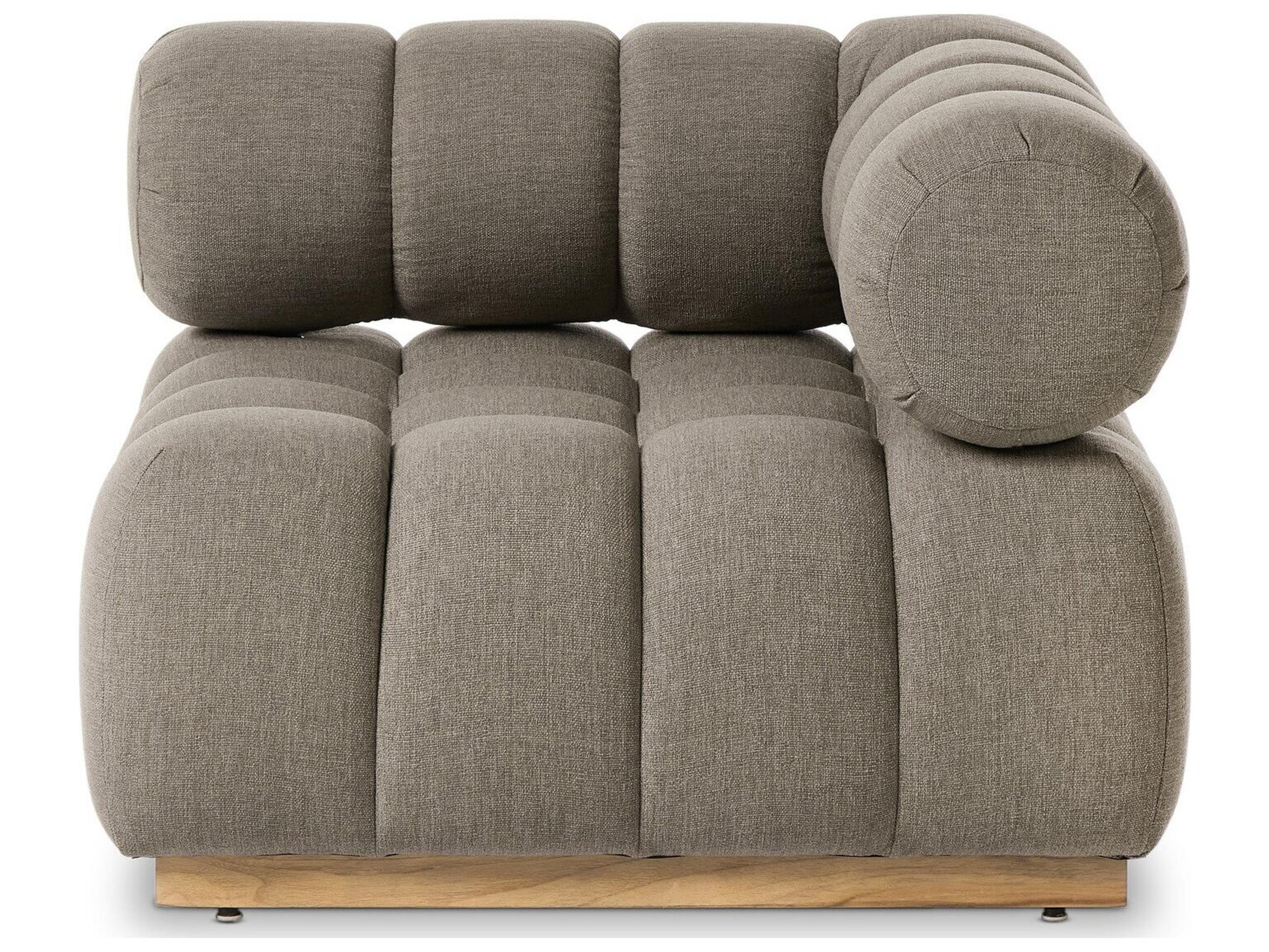 Four Hands Outdoor Solano Natural Teak Corner Lounge Chair with Alessi Fawn Cushion