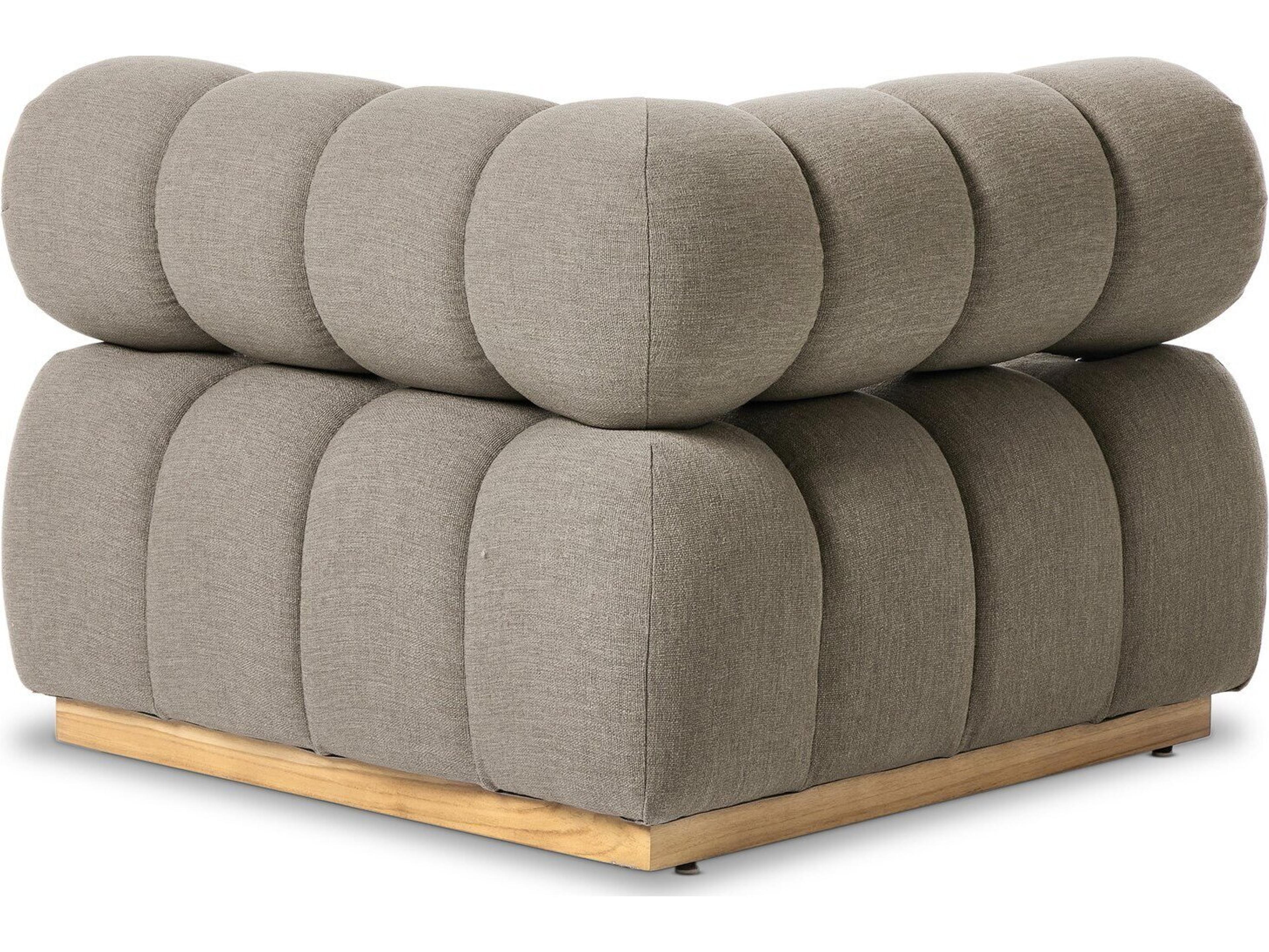 Four Hands Outdoor Solano Natural Teak Corner Lounge Chair with Alessi Fawn Cushion