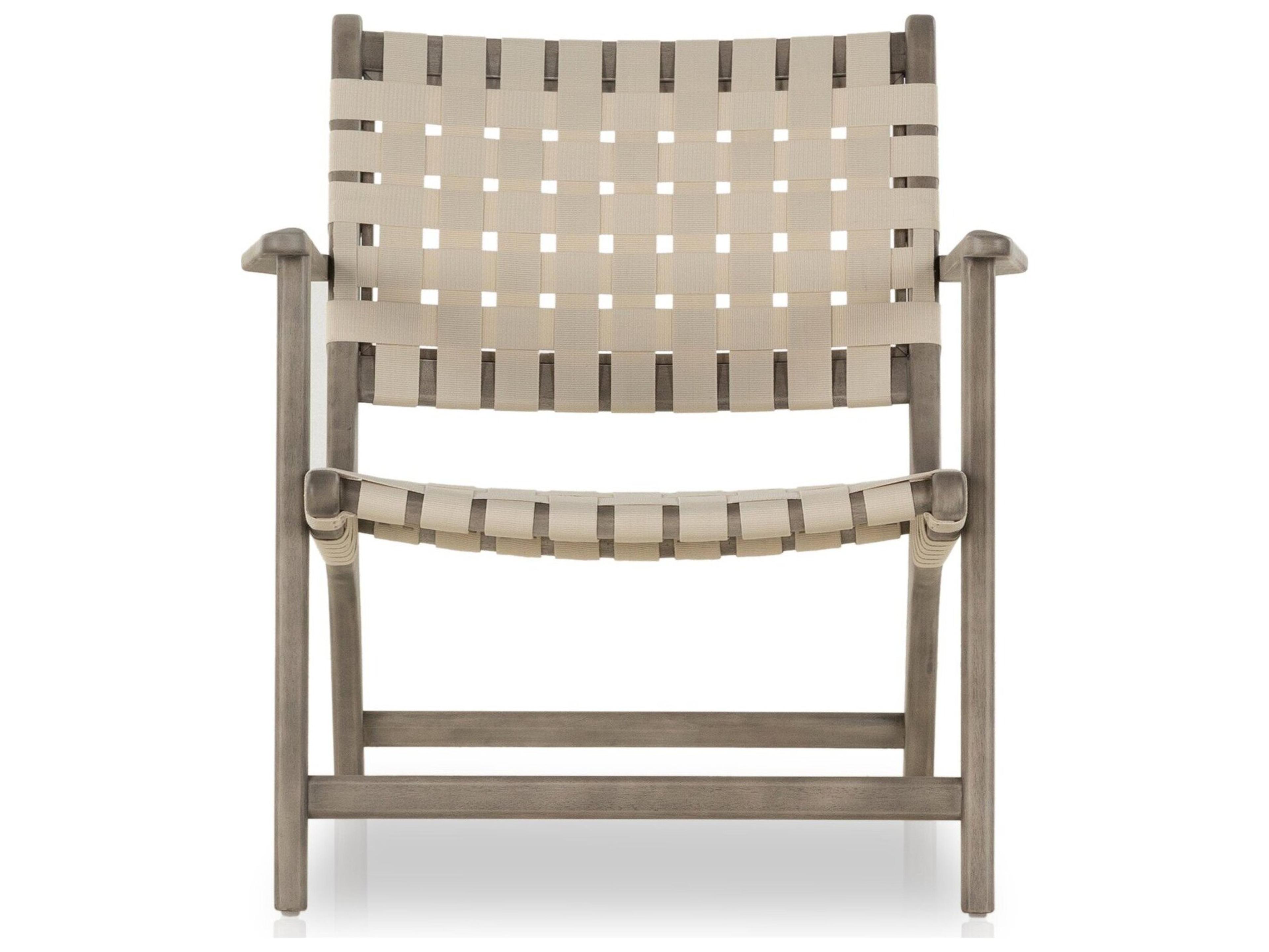 Four Hands Outdoor Halsted Jevon Grey Wood Strap Lounge Chair in Soft Cream