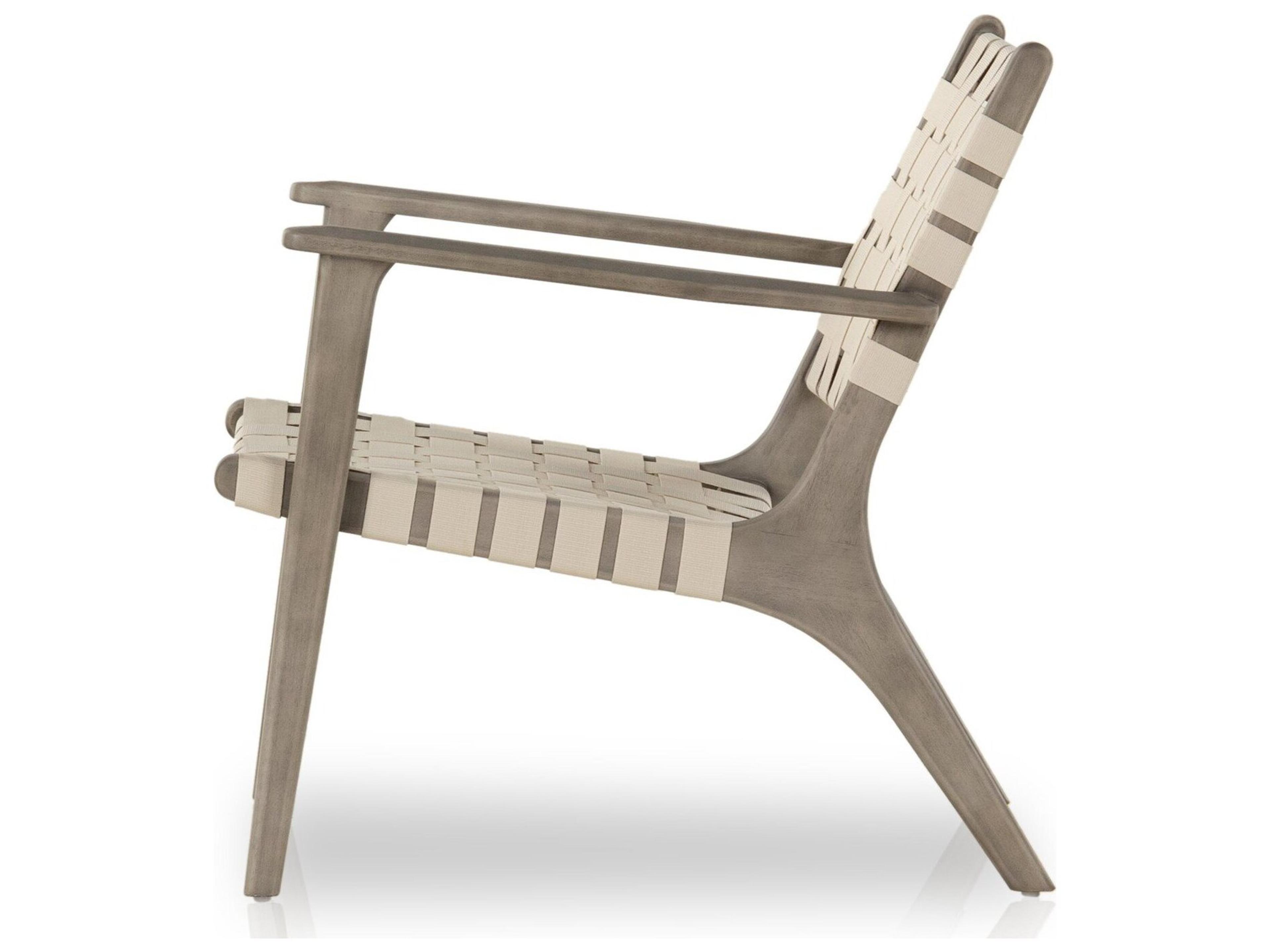 Four Hands Outdoor Halsted Jevon Grey Wood Strap Lounge Chair in Soft Cream