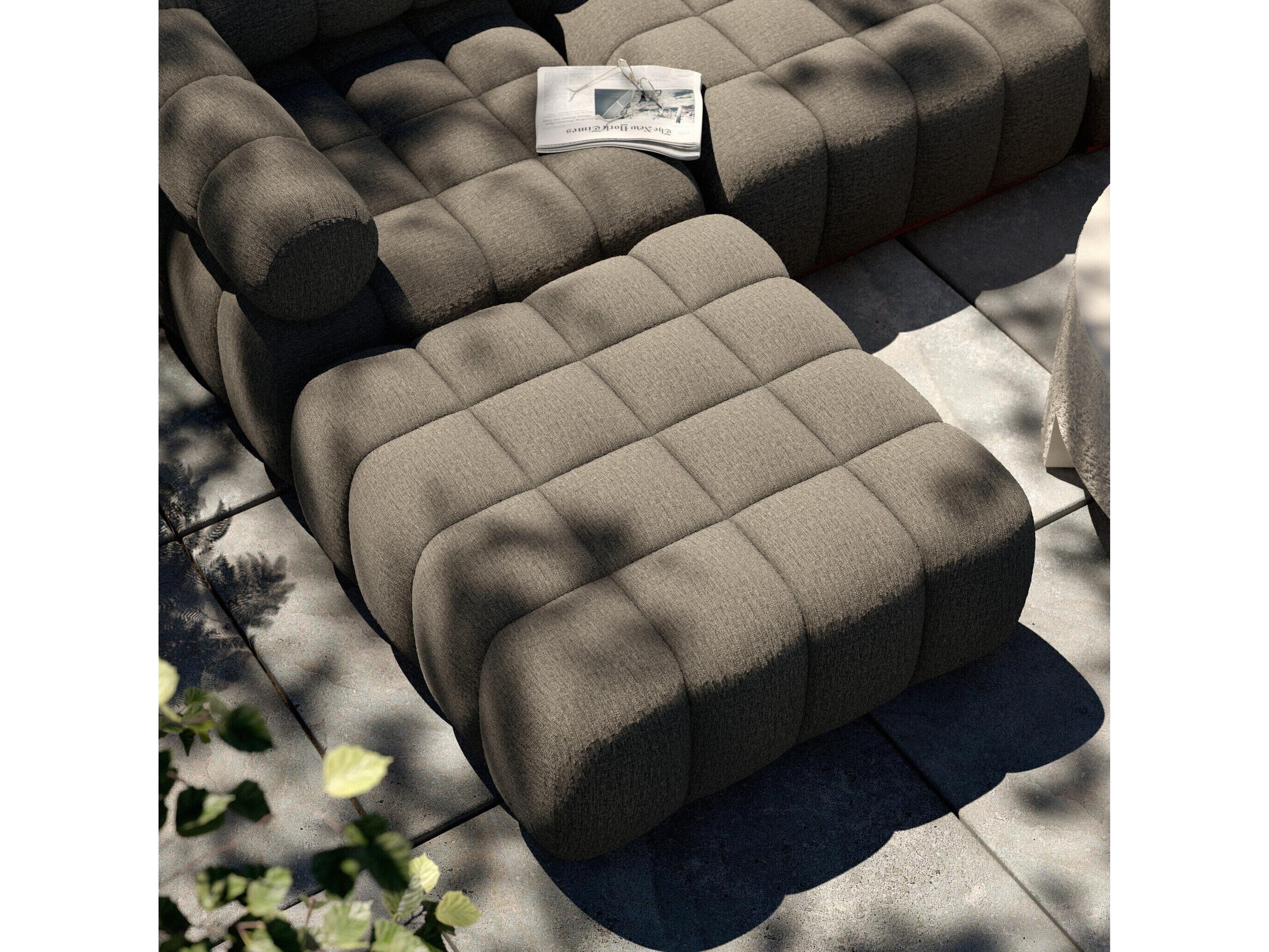 Four Hands Outdoor Solano Natural Teak Ottoman with Alessi Fawn Cushion