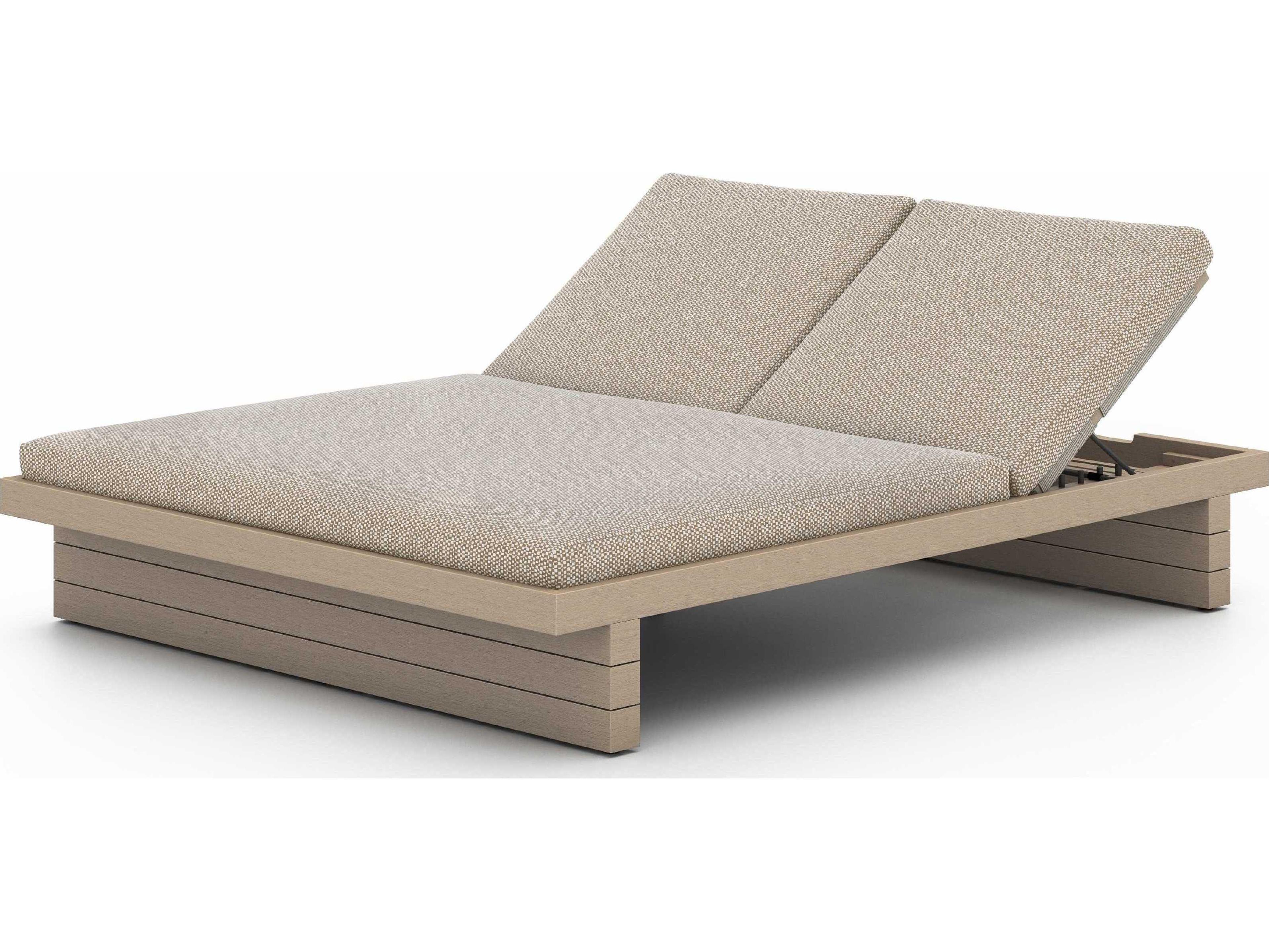 Globetrotter Outdoor Washed Brown Teak / Grey Rope Chaise Lounge with Faye Sand Cushion