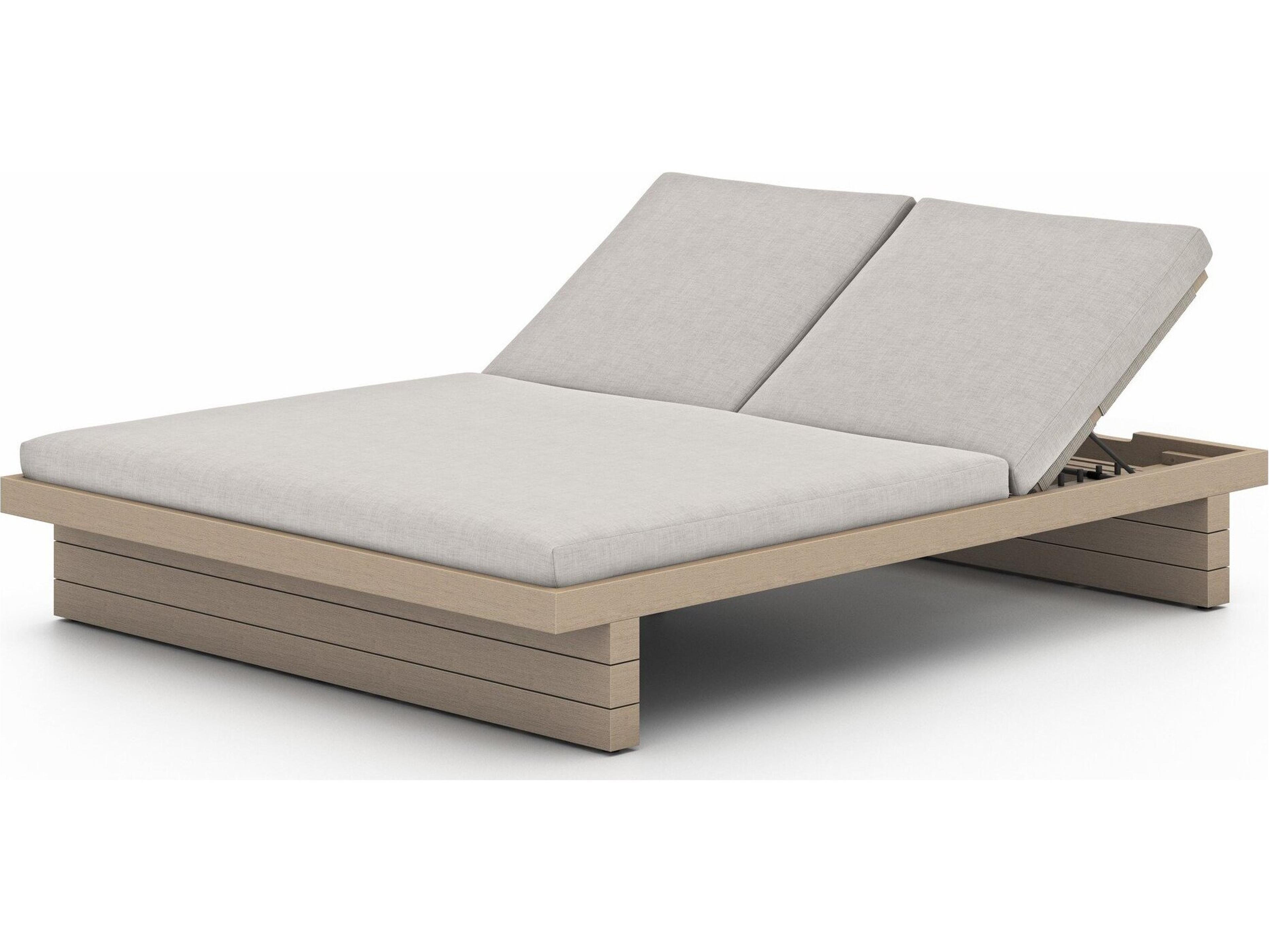 Globetrotter Outdoor Washed Brown Teak / Grey Rope Chaise Lounge with Stone Cushion