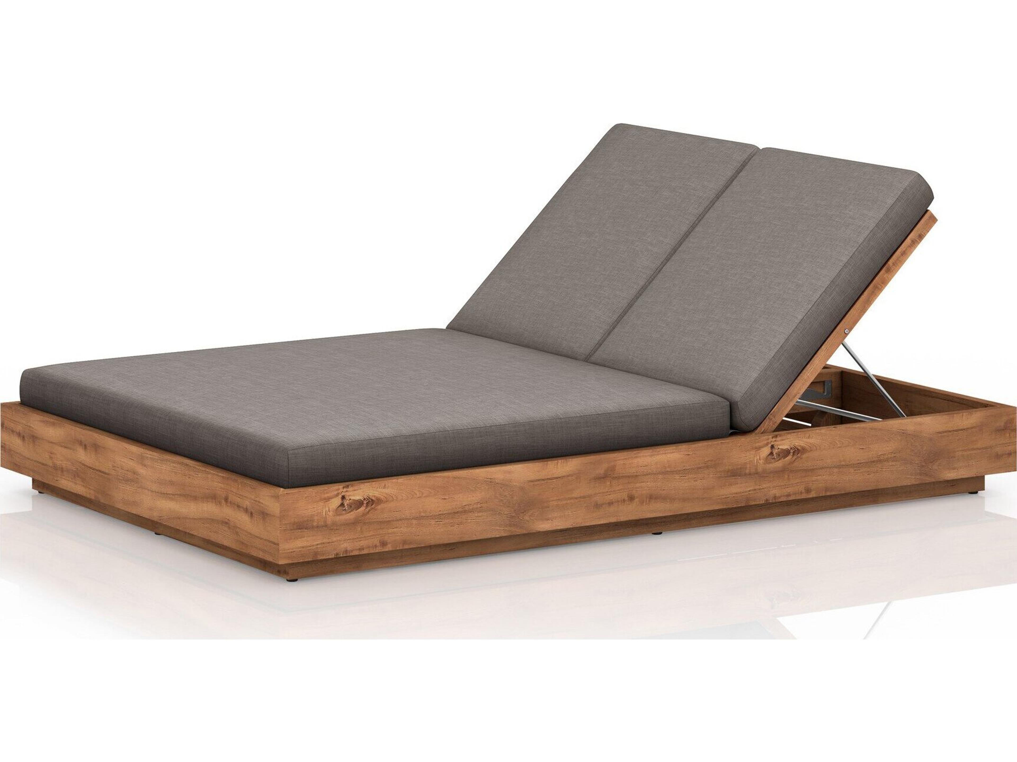 Globetrotter Outdoor Natural Teak Chaise Lounge with Charcoal Cushion