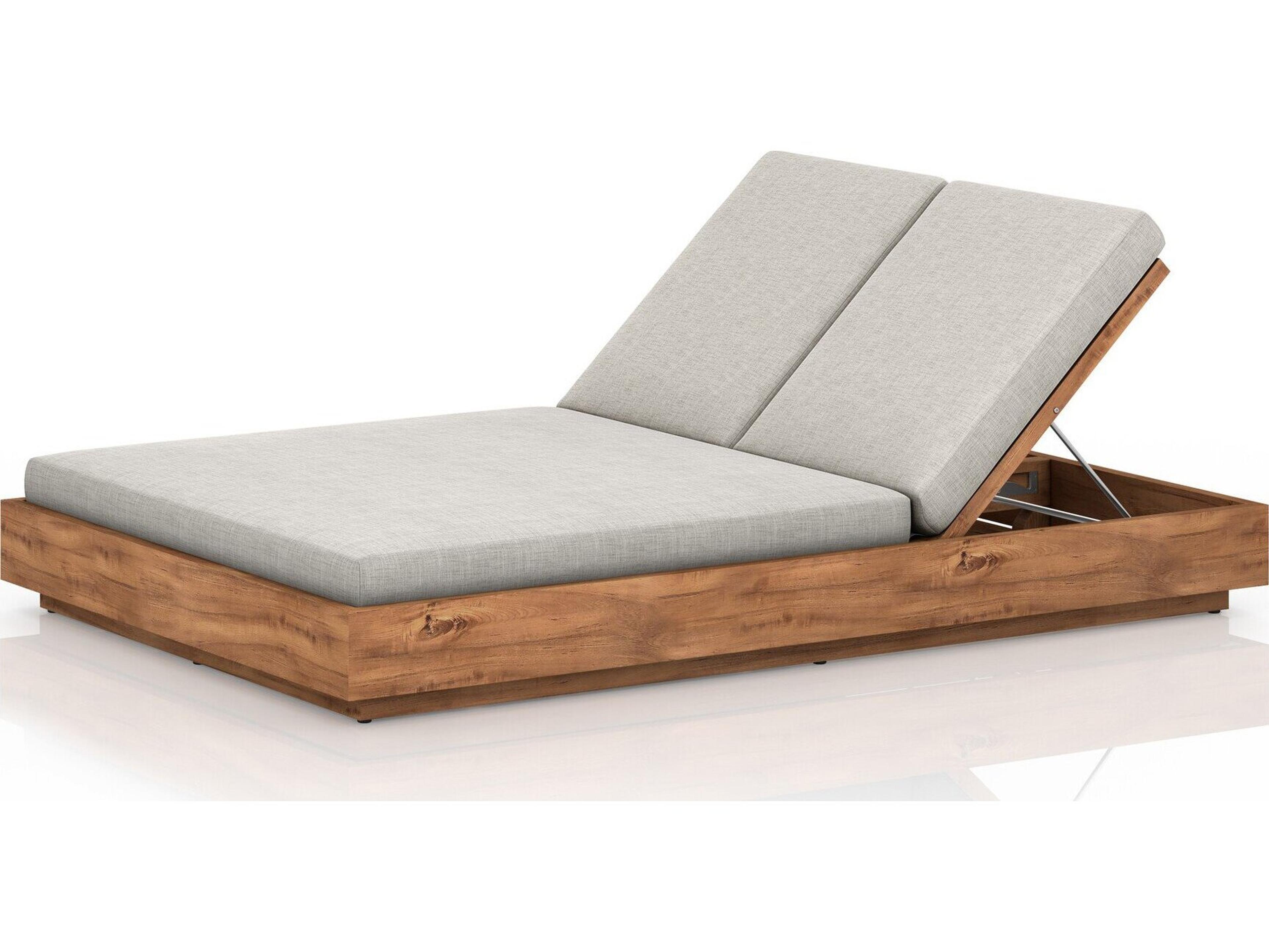 Globetrotter Outdoor Natural Teak Chaise Lounge with Stone Grey Cushion
