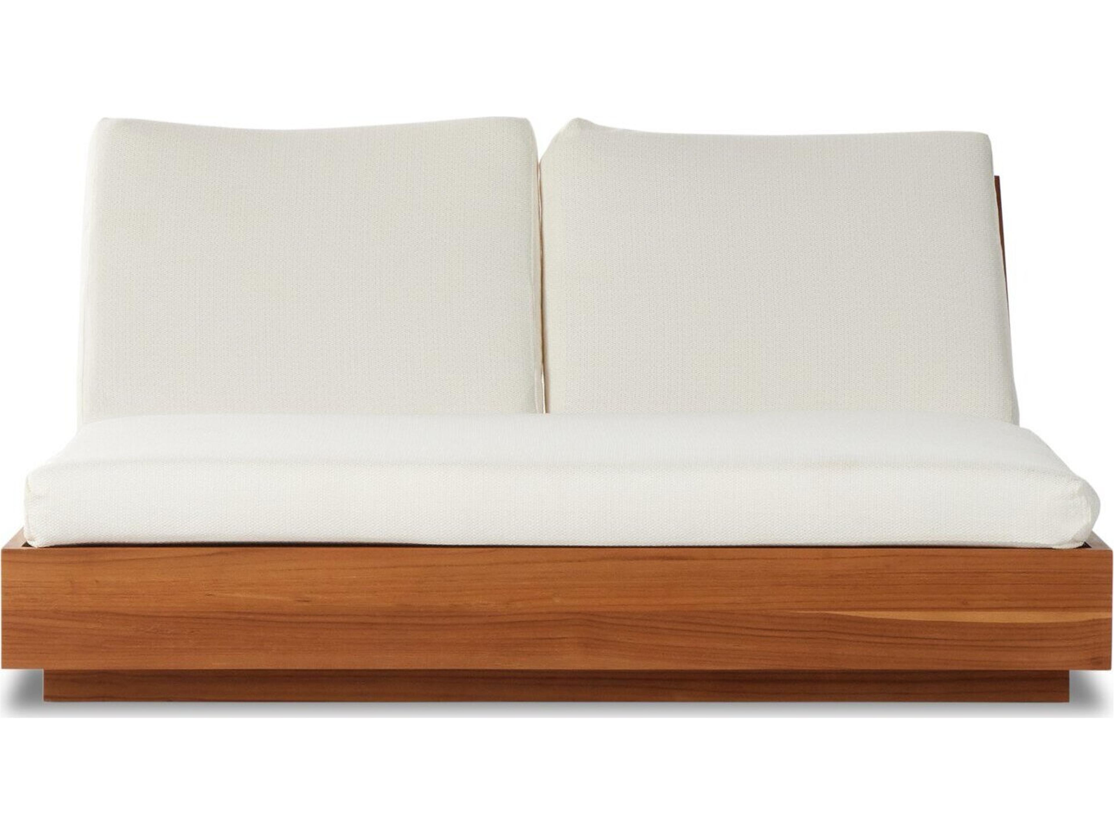 Four Hands Outdoor Solano Natural Teak Lounge Bed with Faye Cream Cushion