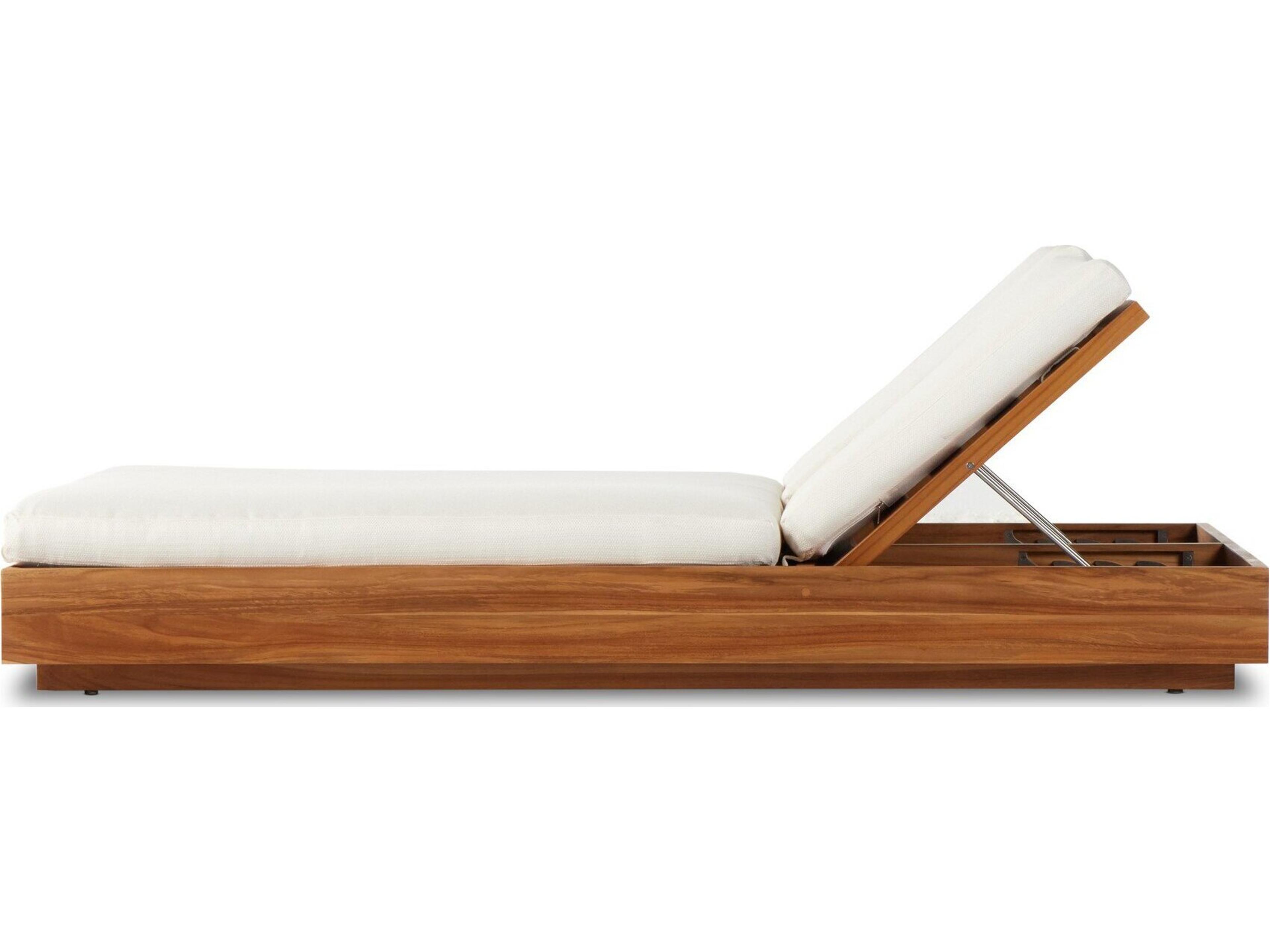 Four Hands Outdoor Solano Natural Teak Lounge Bed with Faye Cream Cushion