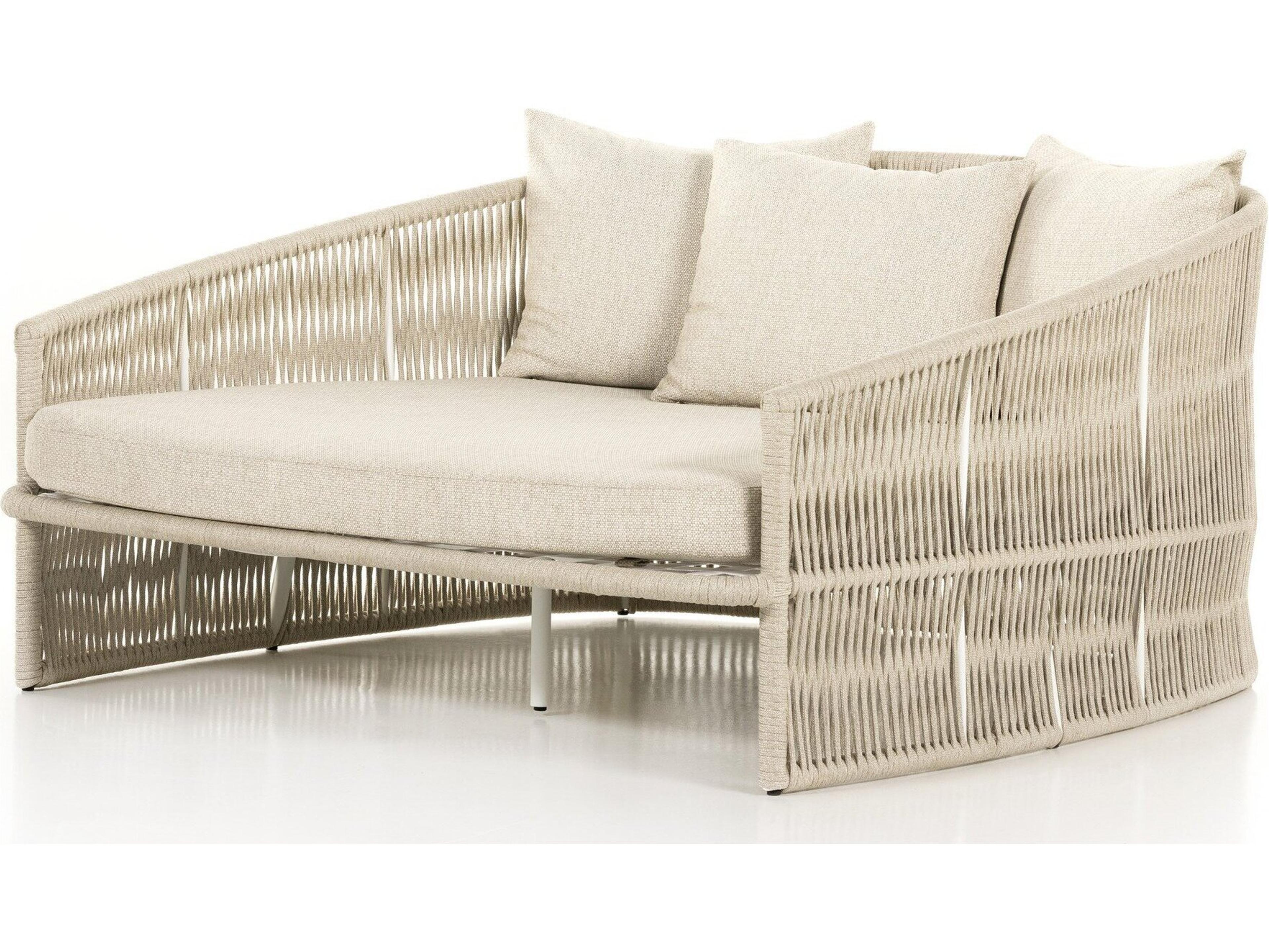 Globetrotter Outdoor White Aluminum / Ivory Rope Lounge Bed with Faye Sand Cushion