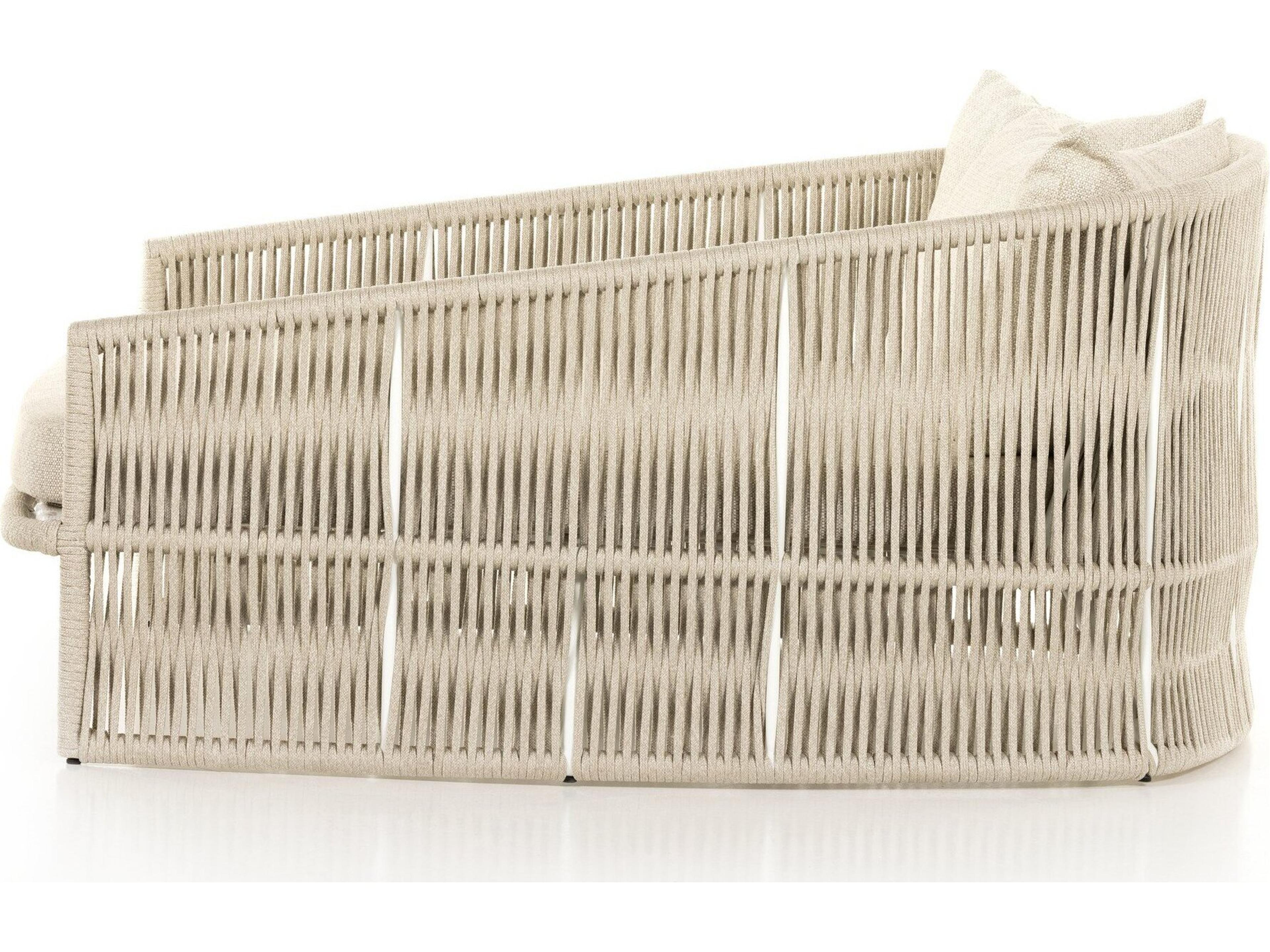 Four Hands Outdoor Solano White Aluminum / Ivory Rope Lounge Bed with Faye Sand Cushion