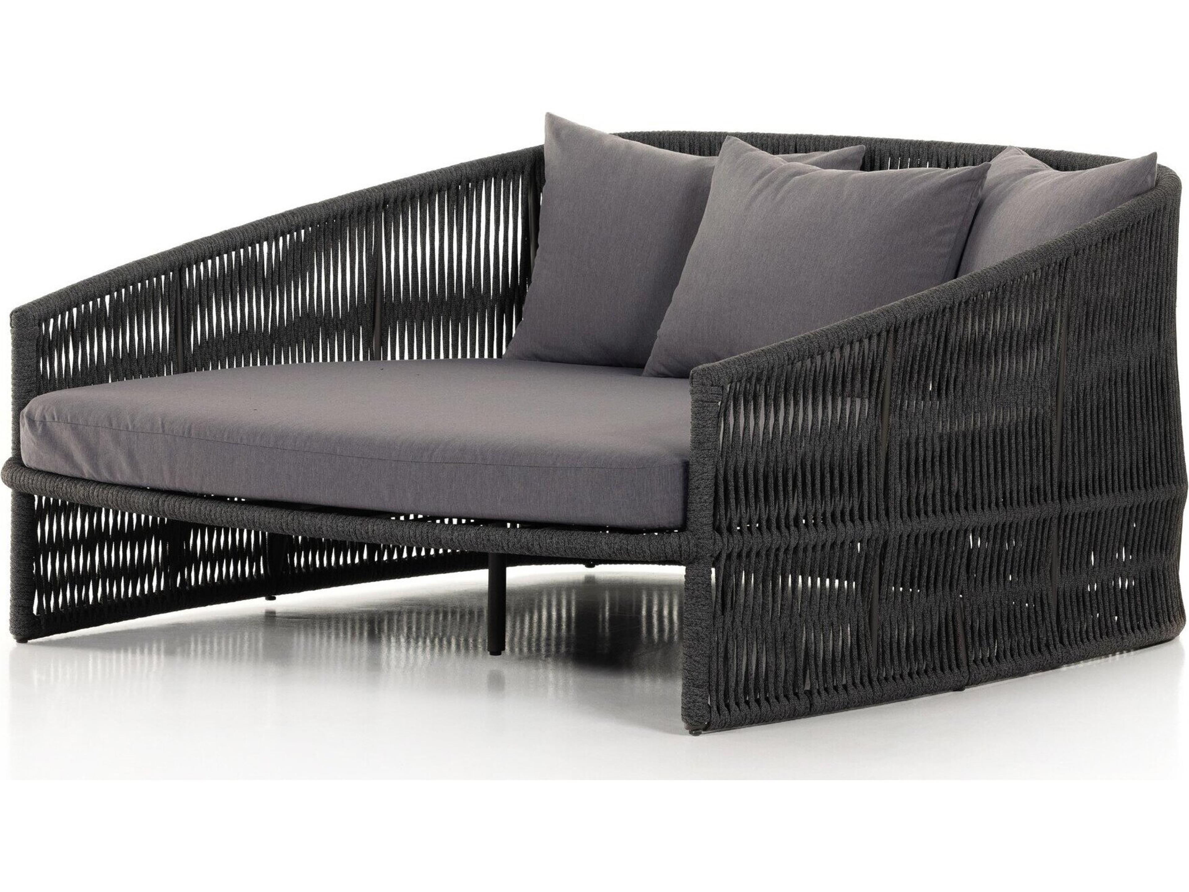 Globetrotter Outdoor Bronze Aluminum / Dark Grey Rope Lounge Bed with Charcoal Cushion
