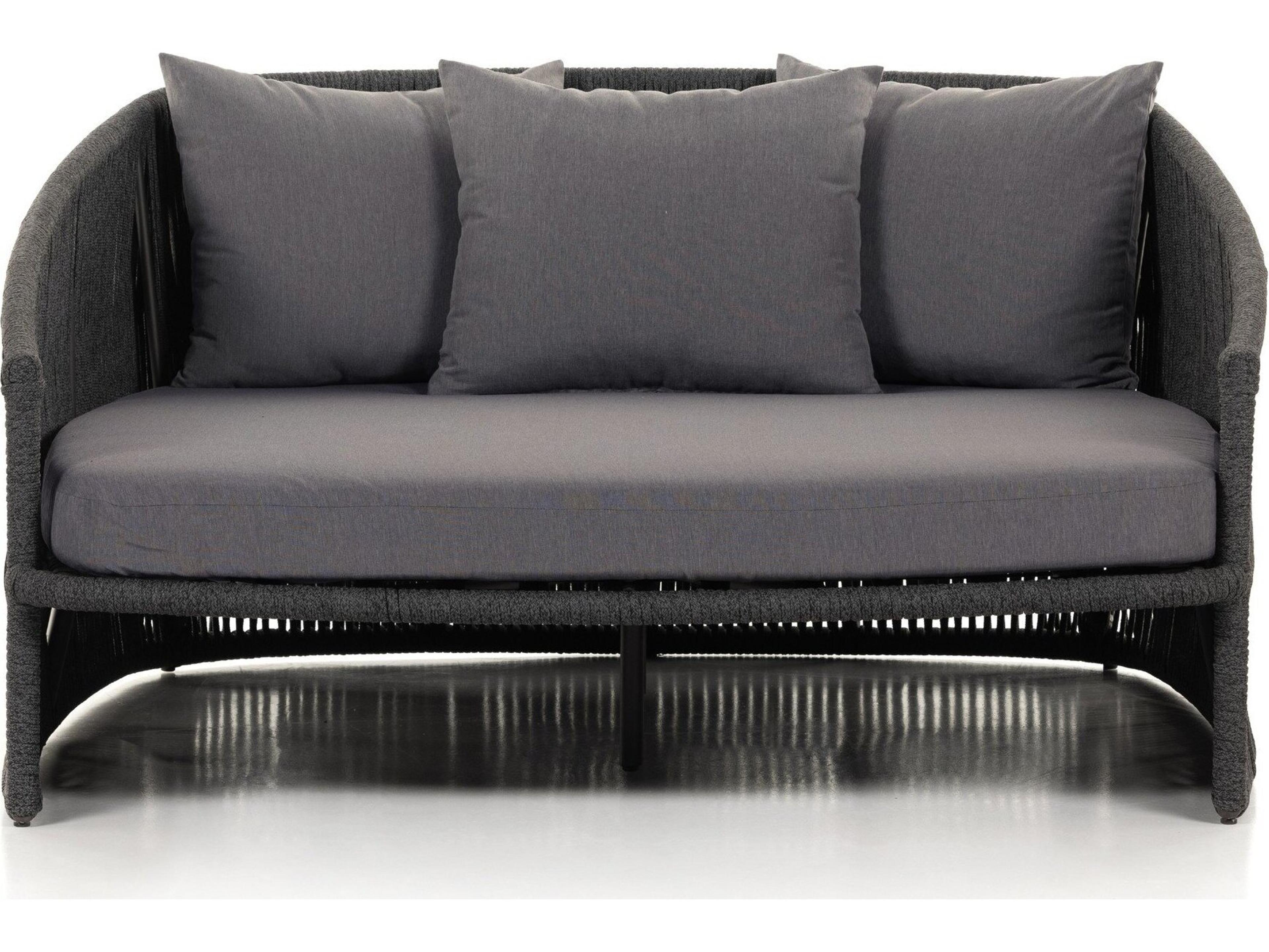 Four Hands Outdoor Solano Bronze Aluminum / Dark Grey Rope Lounge Bed with Charcoal Cushion