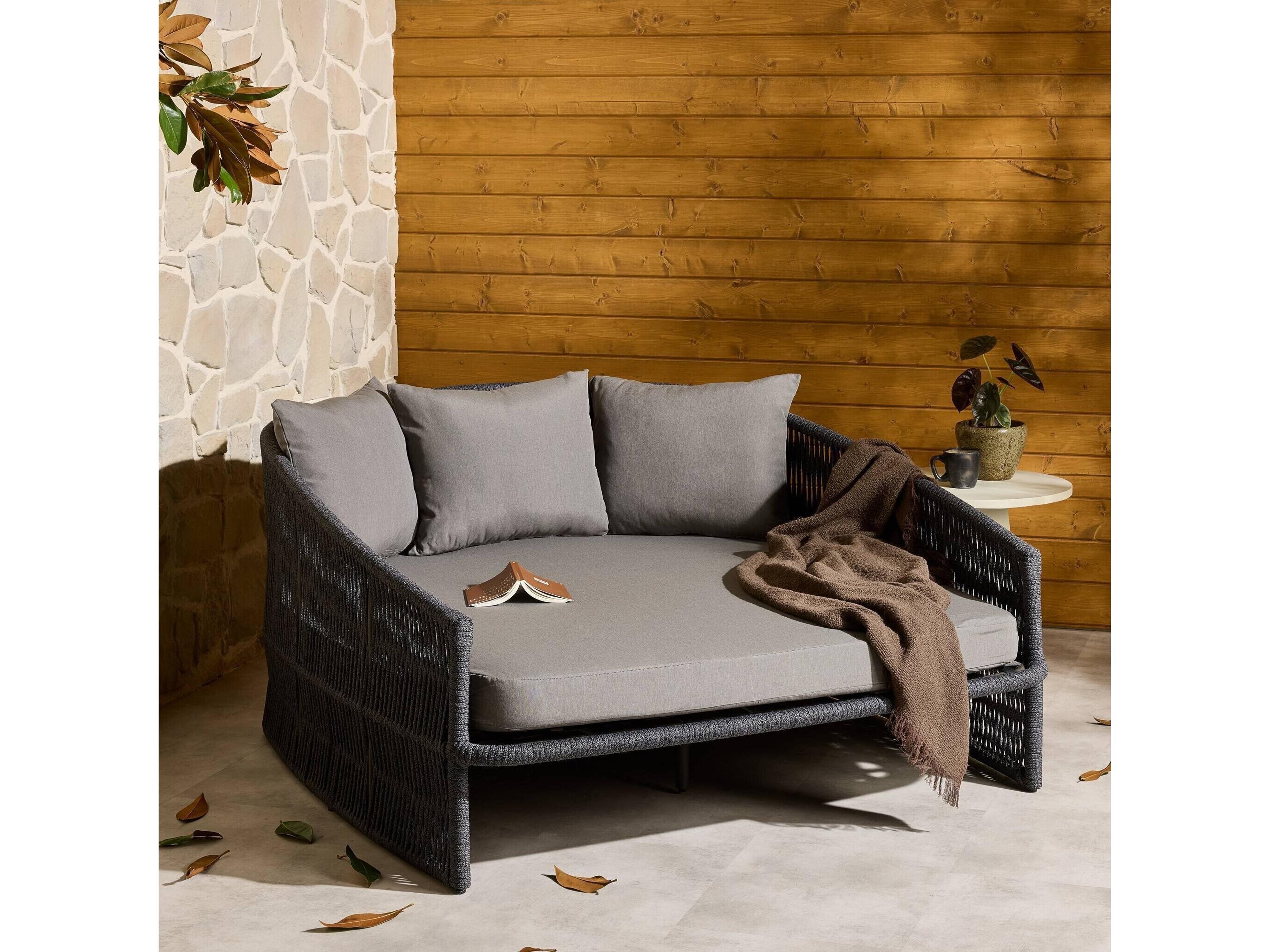 Four Hands Outdoor Solano Bronze Aluminum / Dark Grey Rope Lounge Bed with Charcoal Cushion